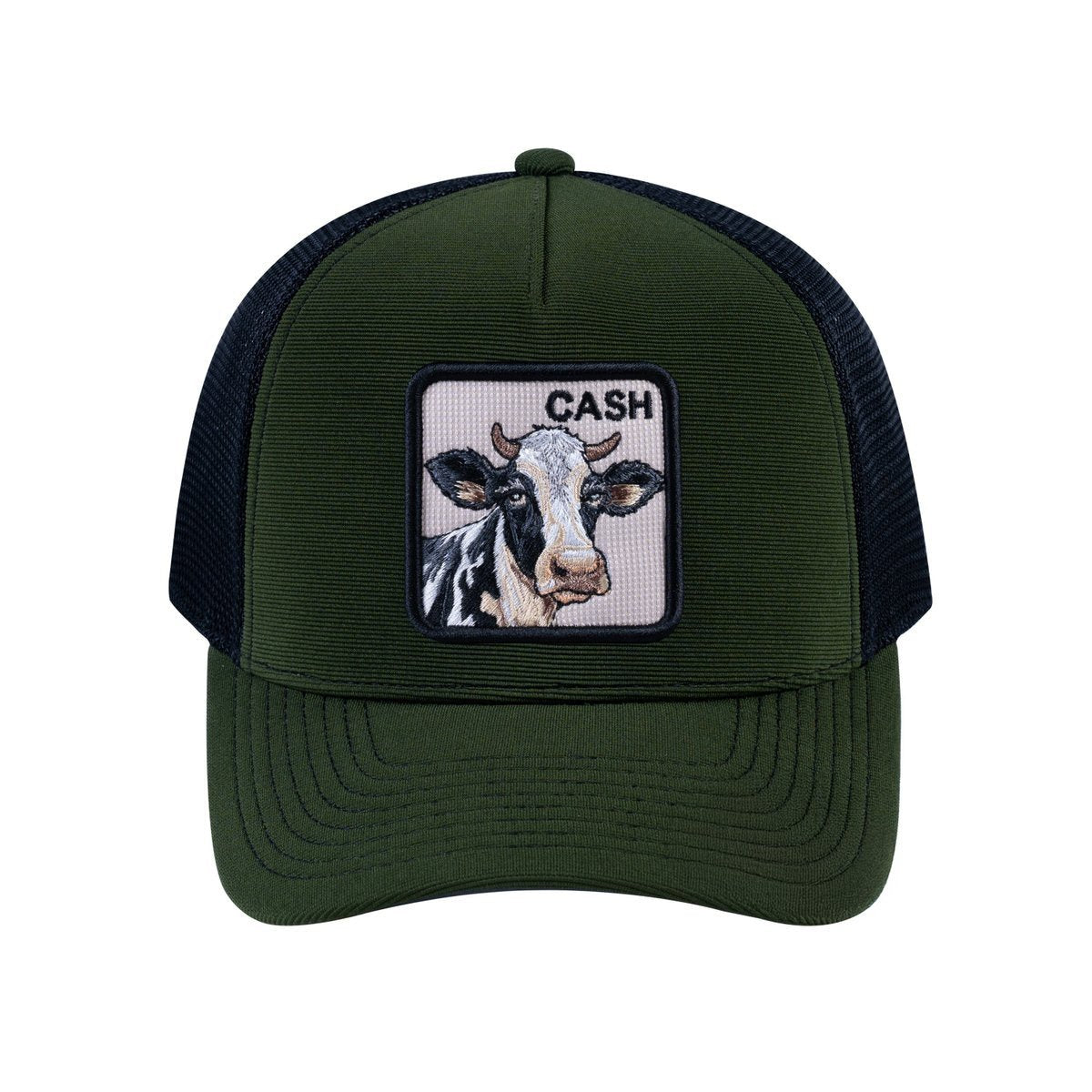 Cow V2 5-Panel Trucker Hat with Olive front and Black back