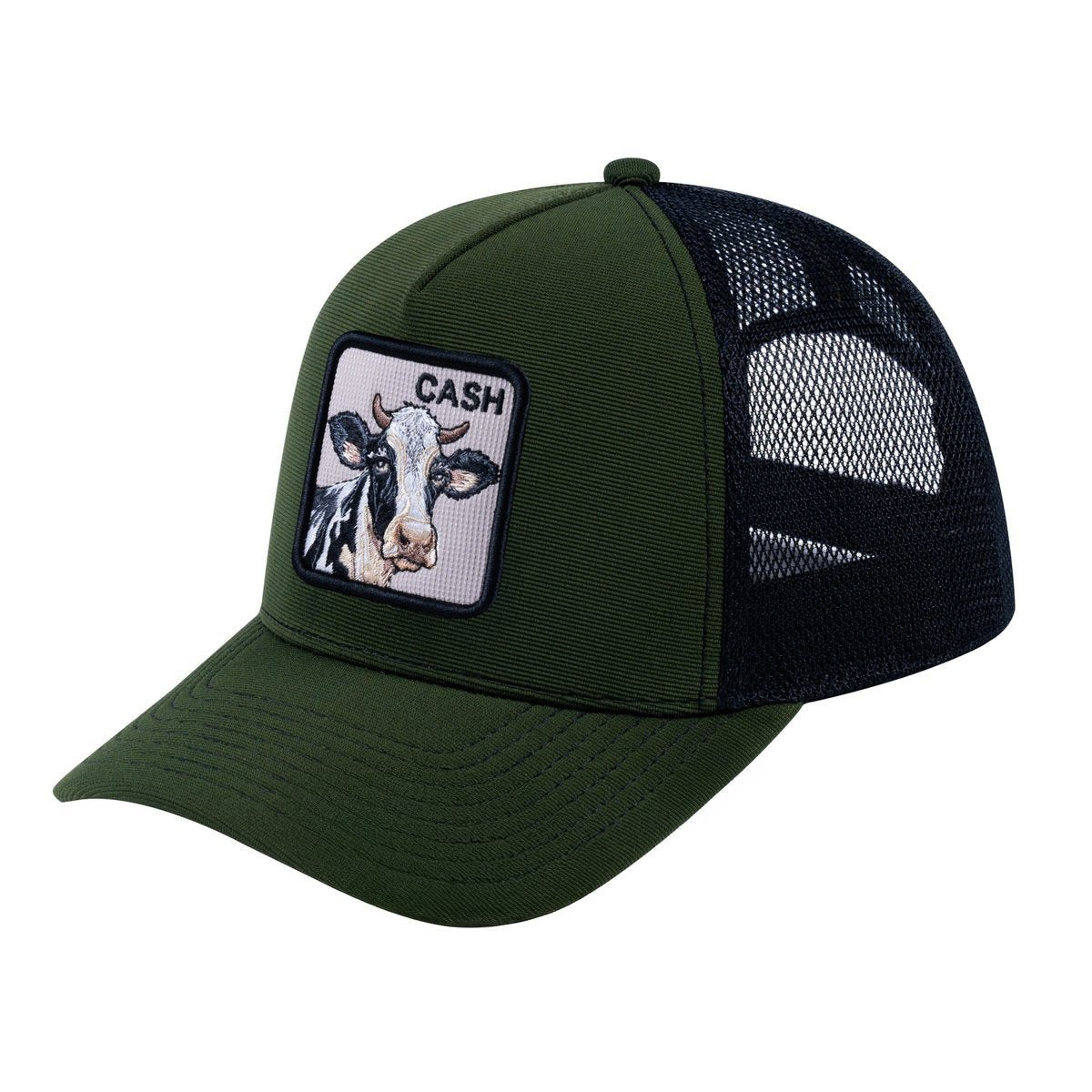 Cow V2 5-Panel Trucker Hat with Olive front and Black back