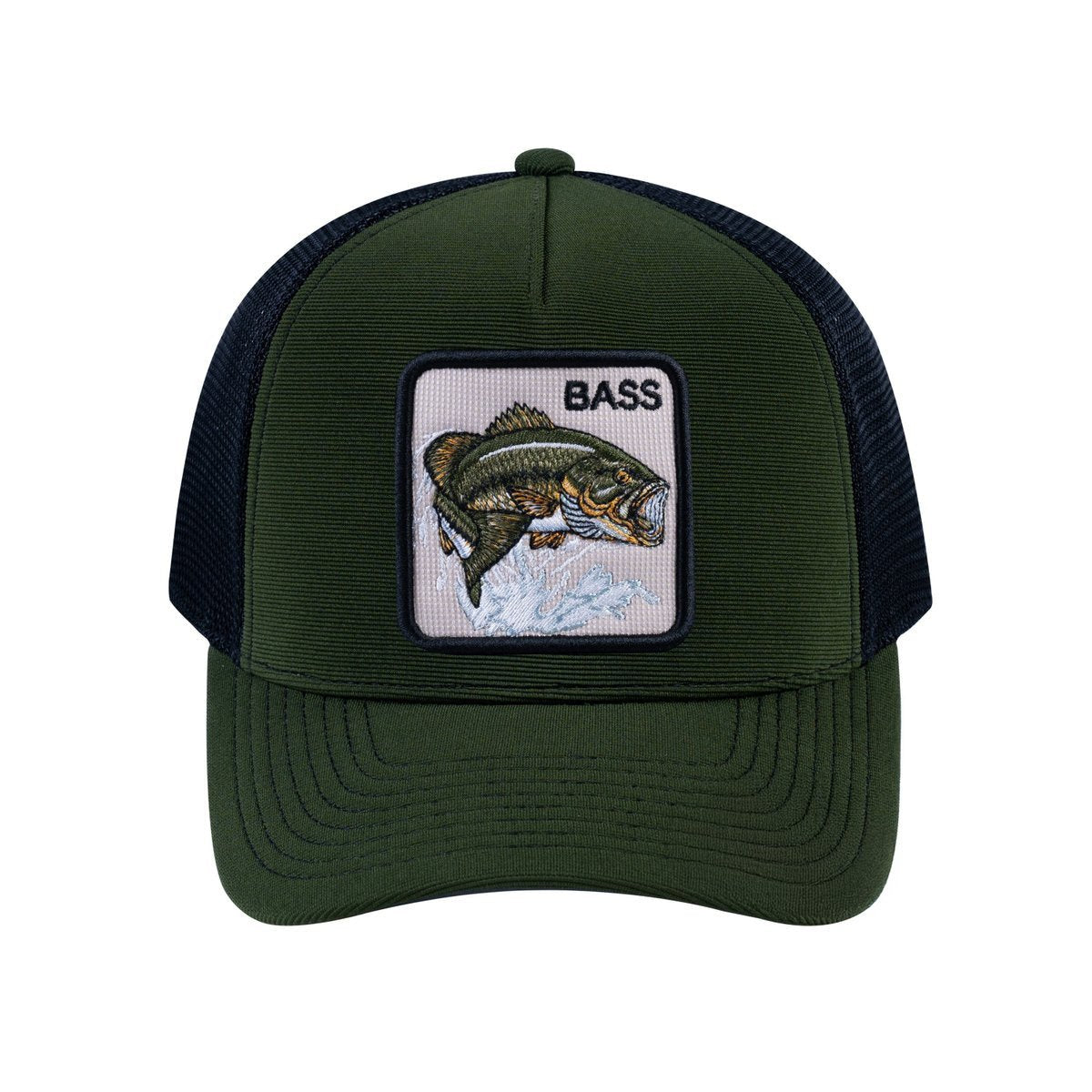 Bass V2 5-Panel Trucker Hat with Olive front and Black back