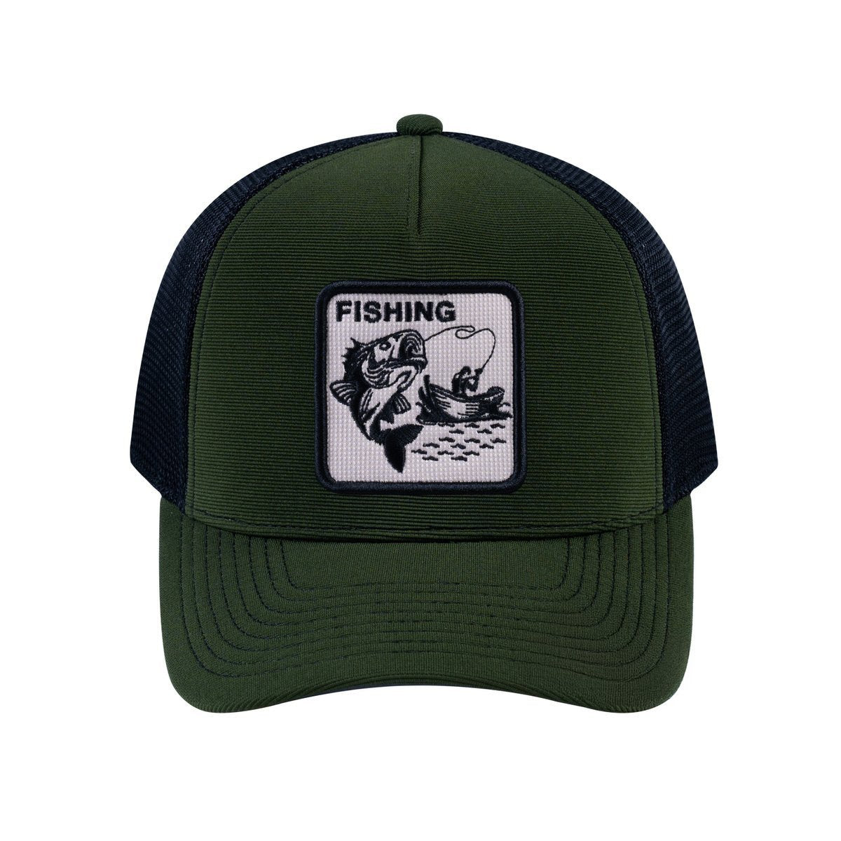 Fishing V2 5-Panel Trucker Hat with Olive front and Black back