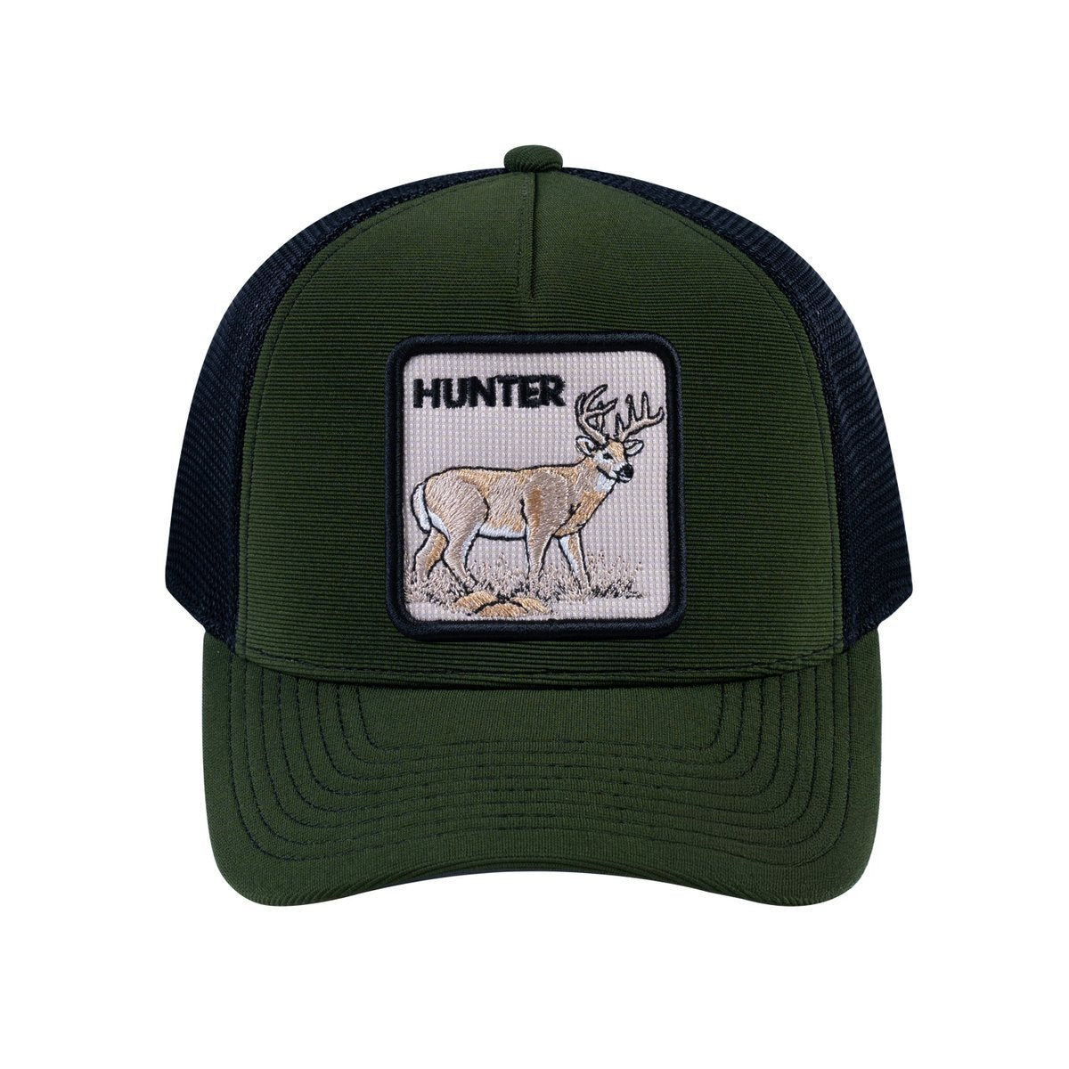 Hunter V2 5-Panel Trucker Hat with Olive front and Black back