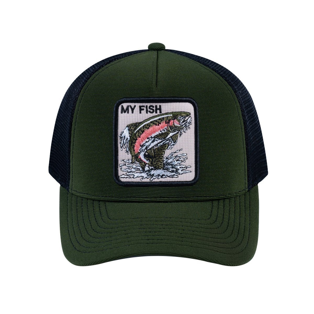 Salmon V2 5-Panel Trucker Hat with Olive front and Black back