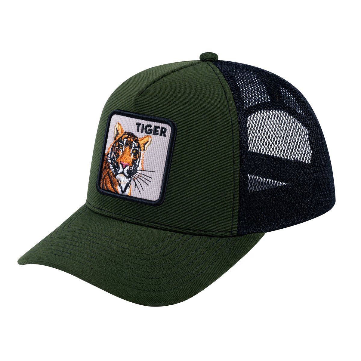 Tiger V2 5-Panel Trucker Hat with Olive front and Black back