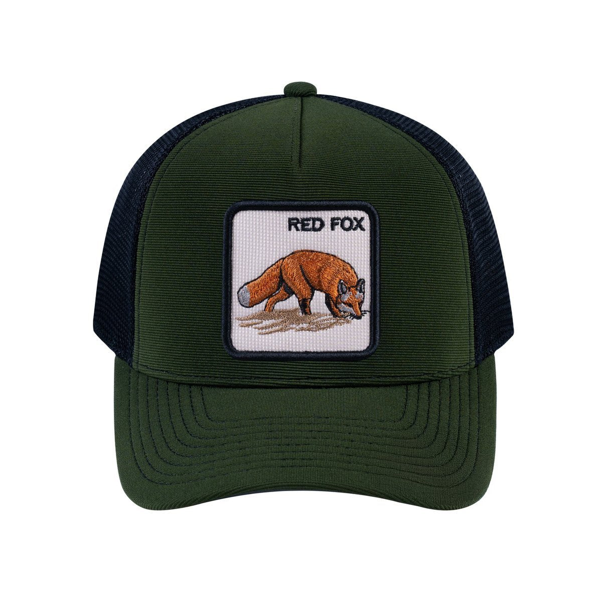 Red Fox V2 5-Panel Trucker Hat with Olive front and Black back