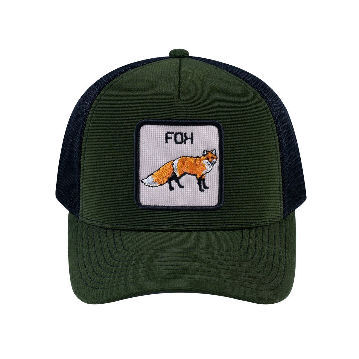 Fox V2 5-Panel Trucker Hat with Olive front and Black back