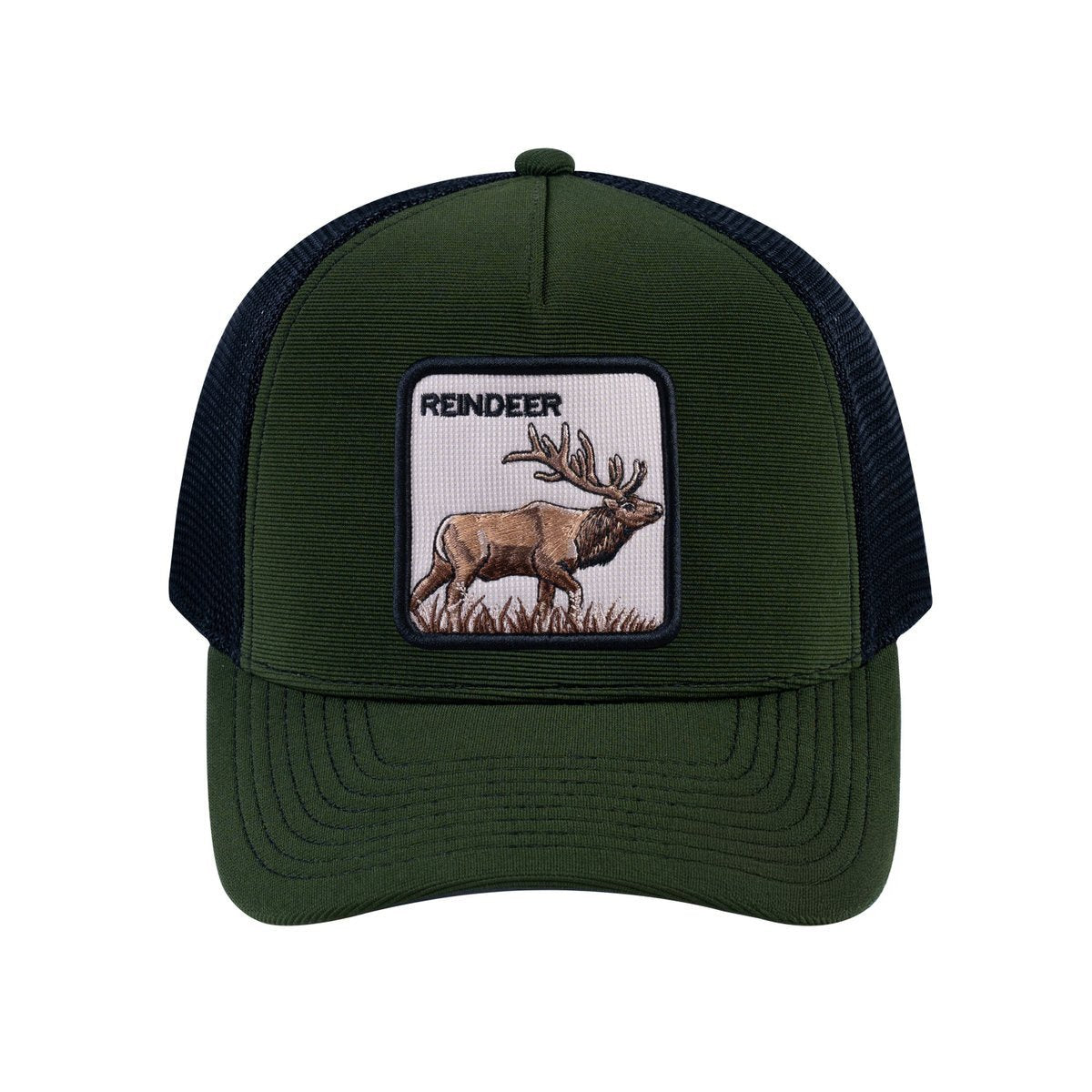 Reindeer V2 5-Panel Trucker Hat with Olive front and Black back