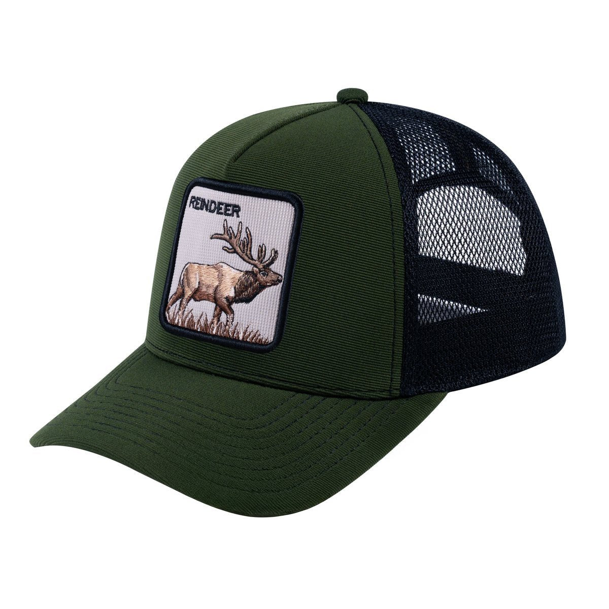 Reindeer V2 5-Panel Trucker Hat with Olive front and Black back