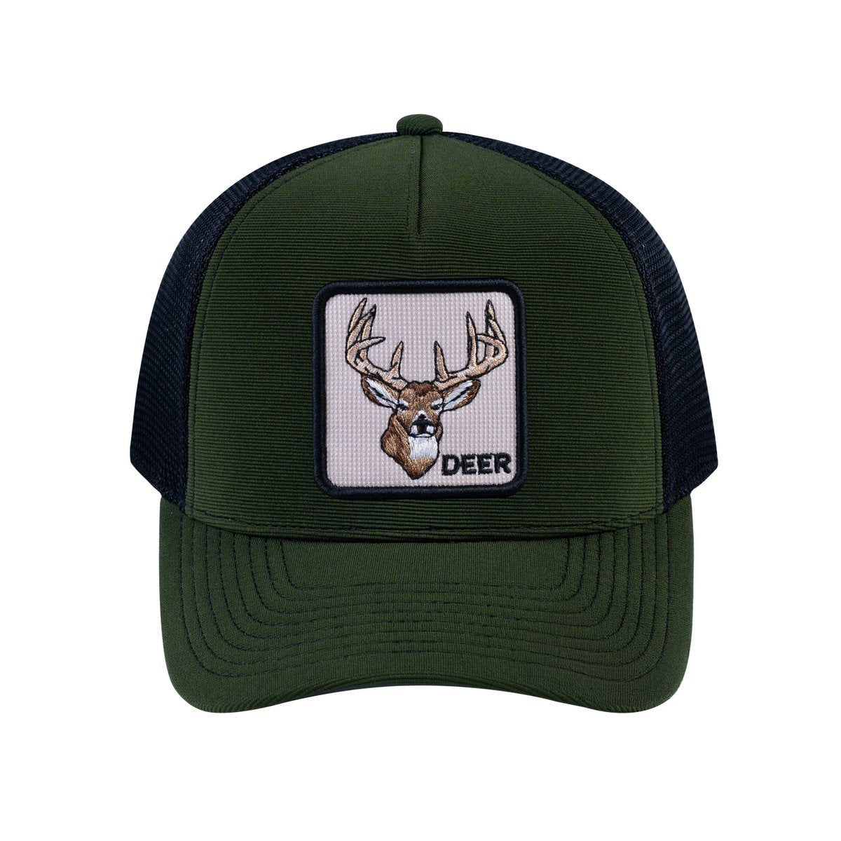 Deer V2 5-Panel Trucker Hat with Olive front and Black back