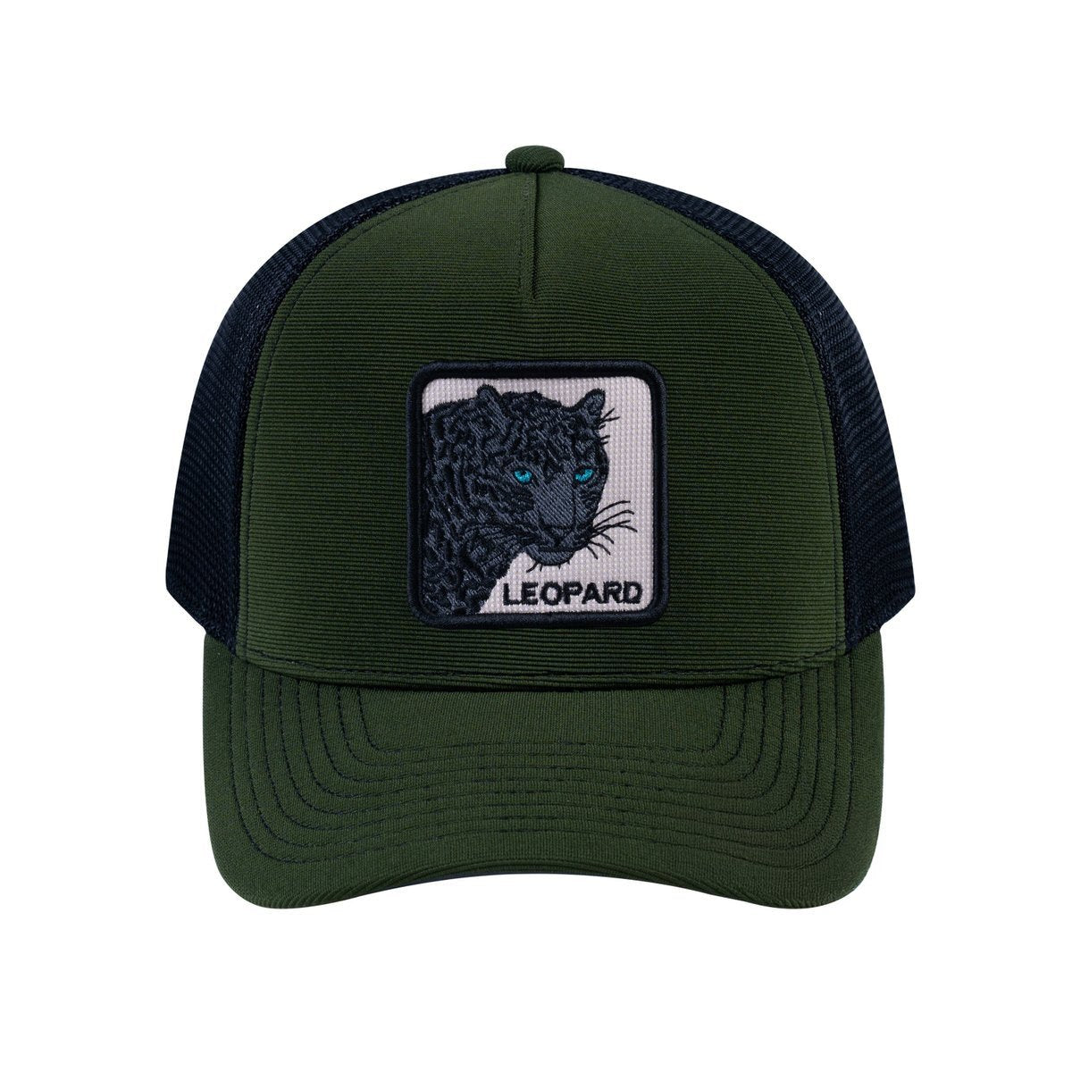 Leopard V2 5-Panel Trucker Hat with Olive front and Black back