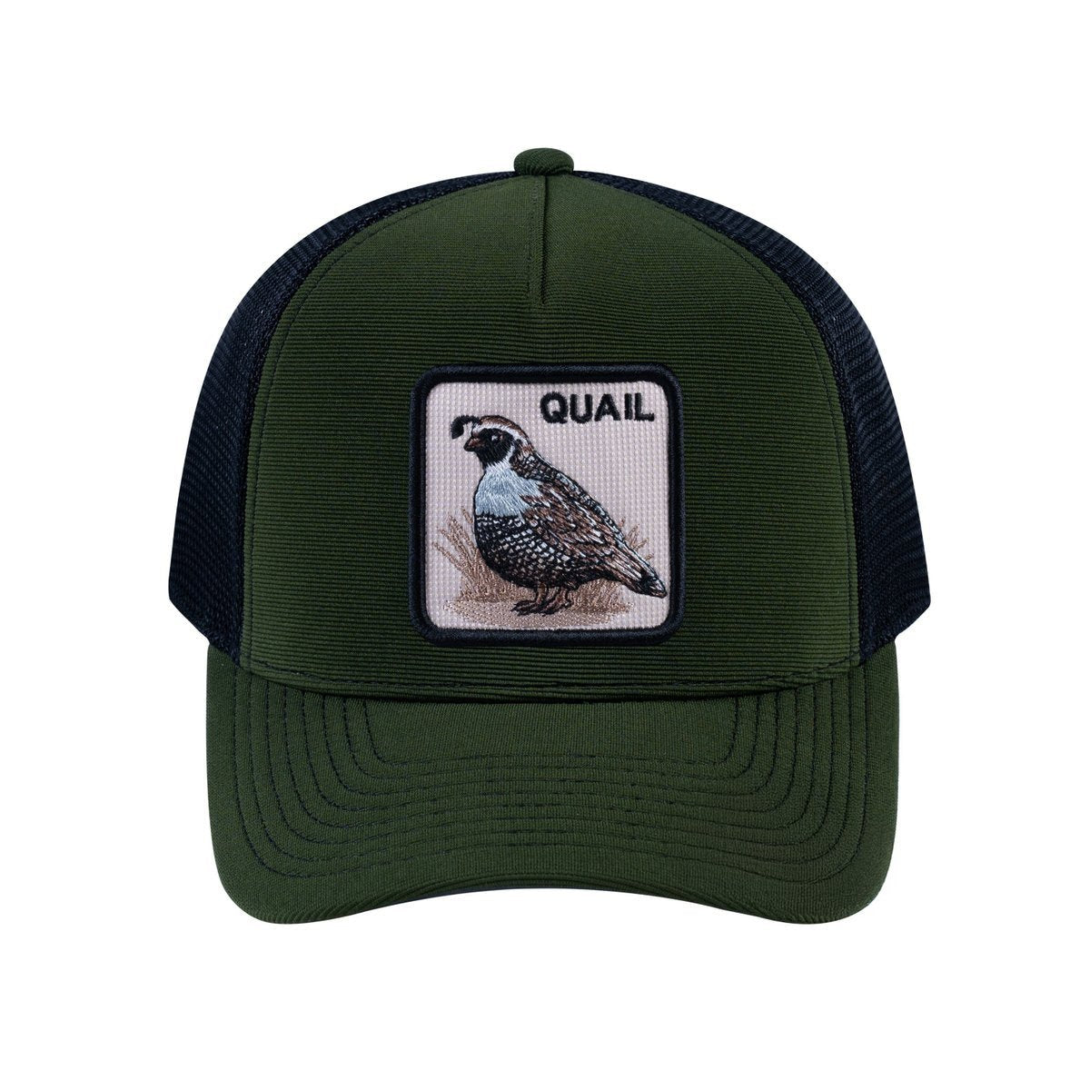 Quail V2 5-Panel Trucker Hat with Olive front and Black back