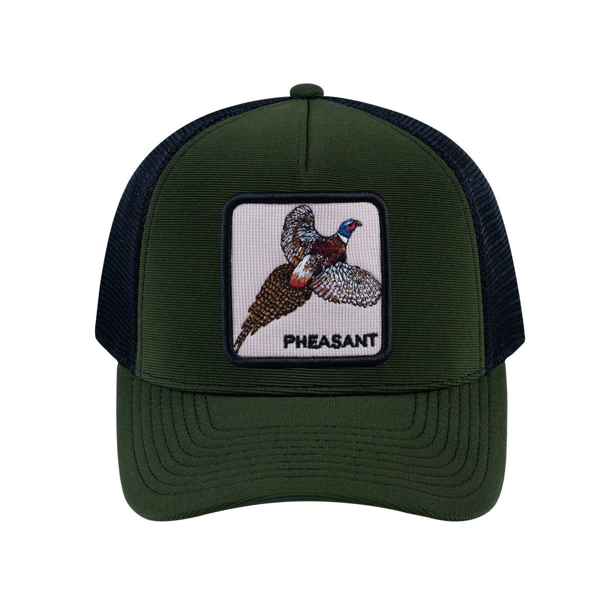 Pheasant V2 5-Panel Trucker Hat with Olive front and Black back