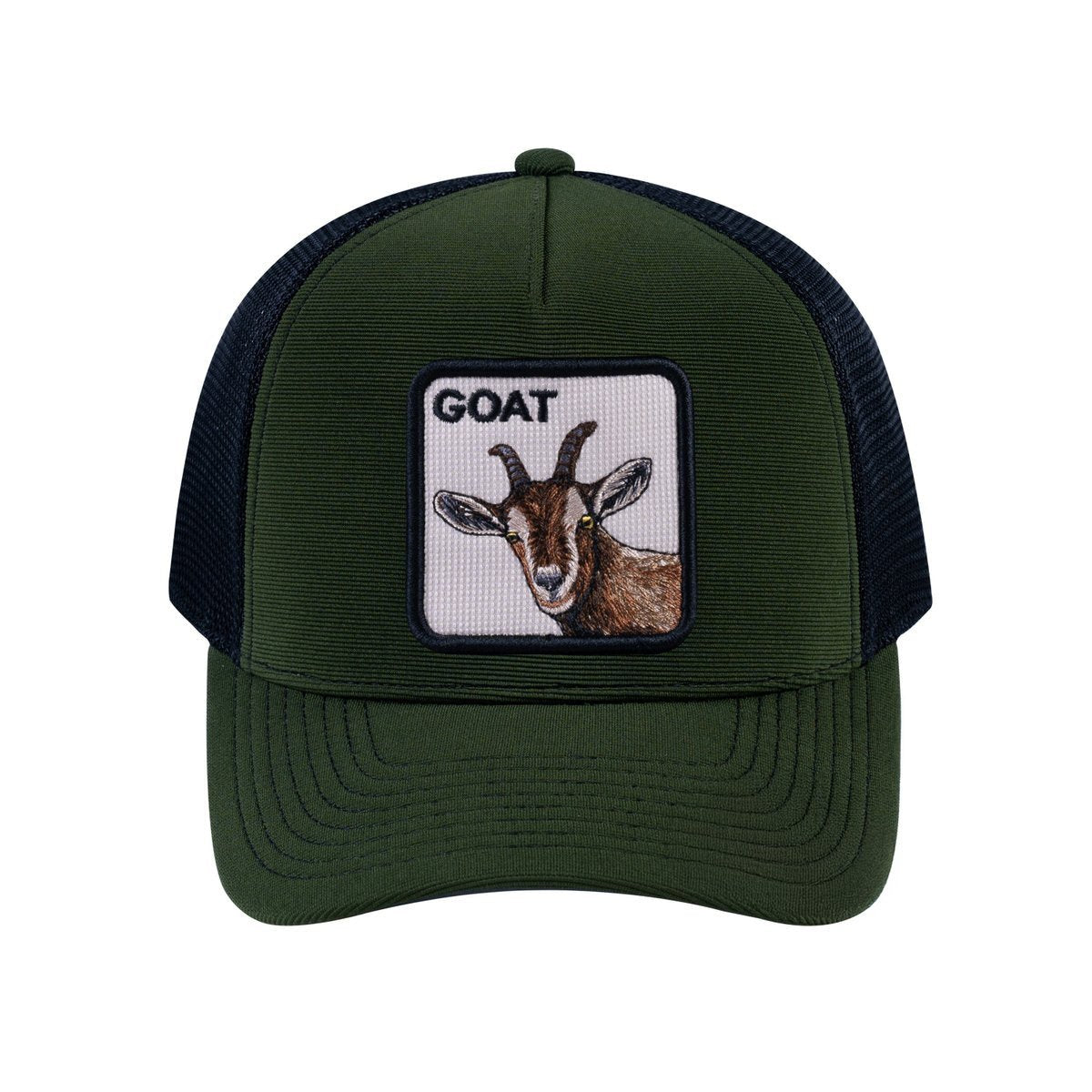 Goat V2 5-Panel Trucker Hat with Olive front and Black back