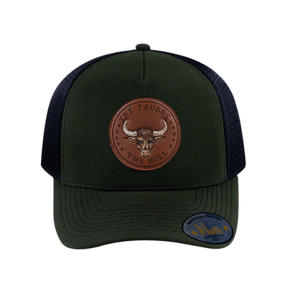 Taurus Zodiac V2 5-Panel Trucker Hat with Olive front and Black back