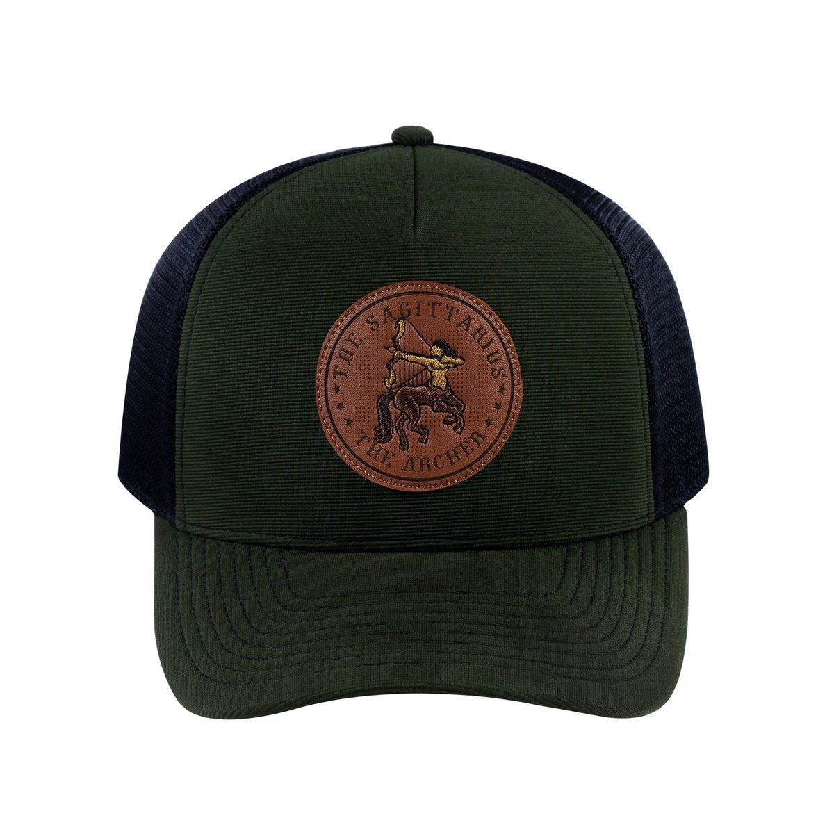 Sagittarius Zodiac V2 5-Panel Trucker Hat with Olive front and Black back
