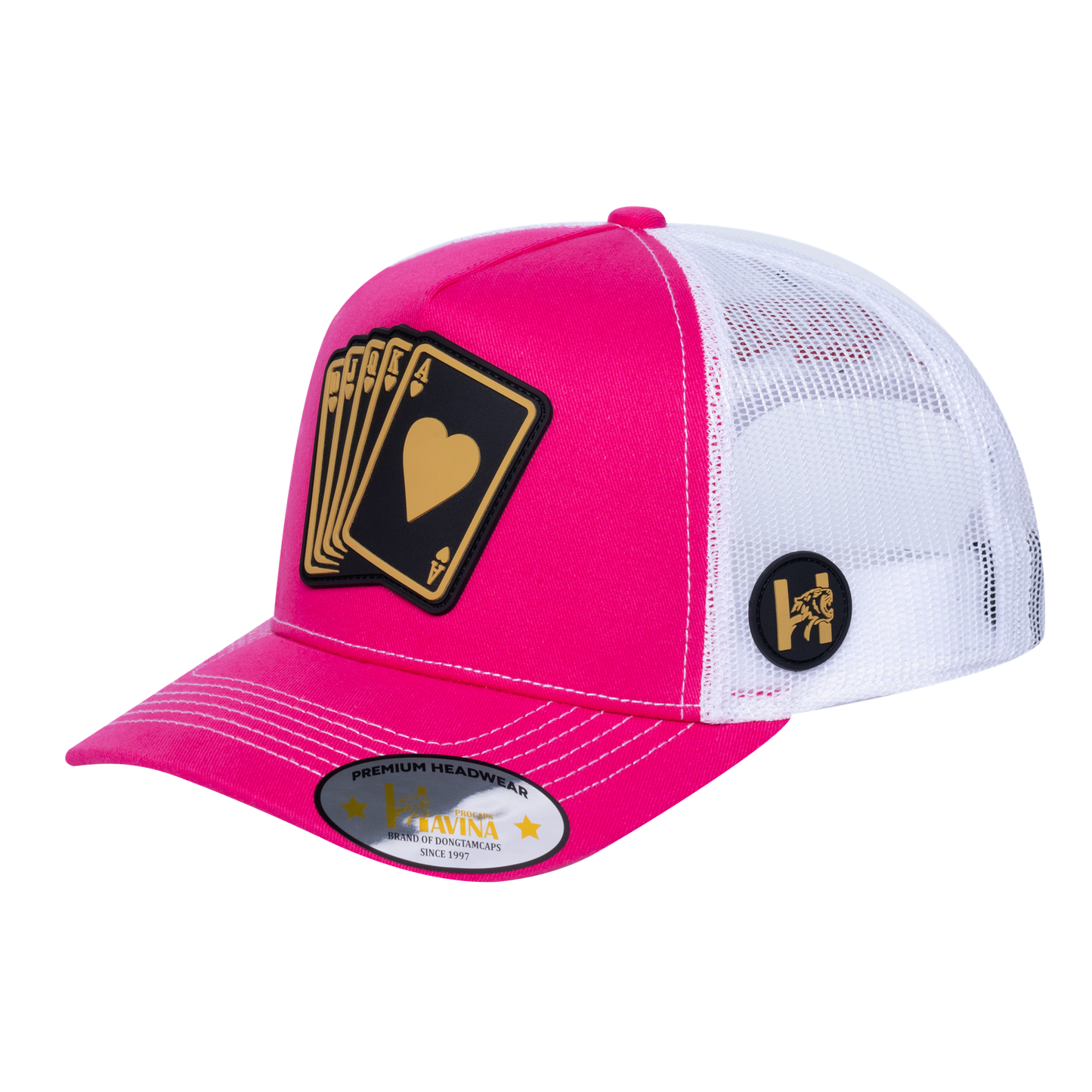 Poker 10JQKA 5-Panel Trucker Hat - Pink front / White back / POKER1