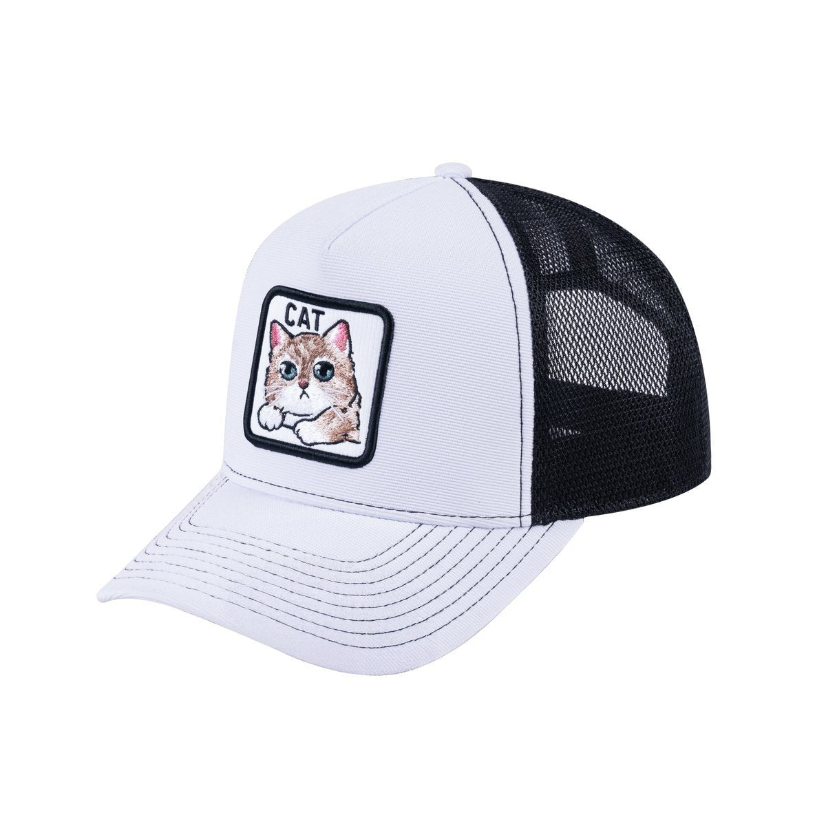 Cat V2 5-Panel Trucker Hat with White front and Black back