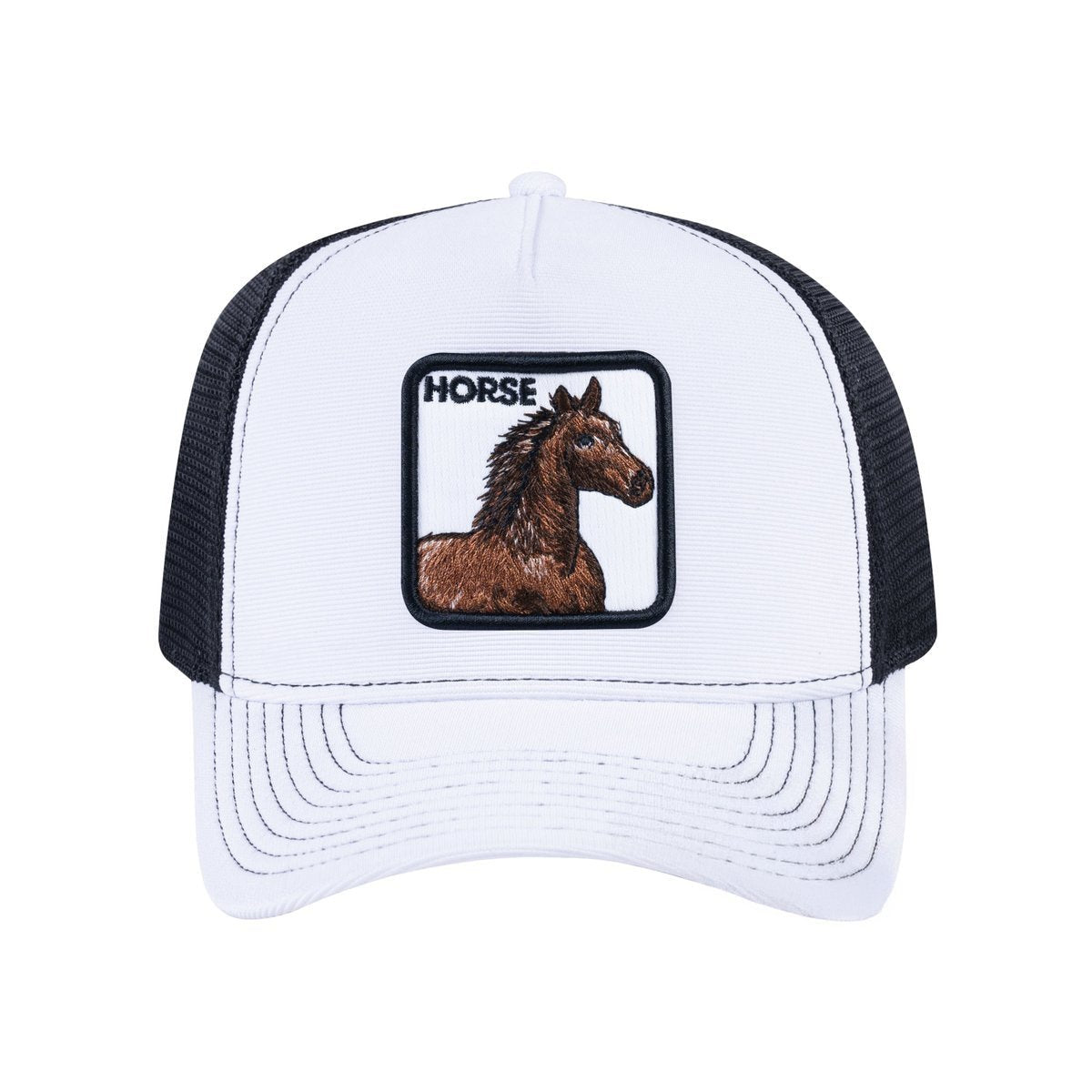 Horse V2 5-Panel Trucker Hat with White front and Black back