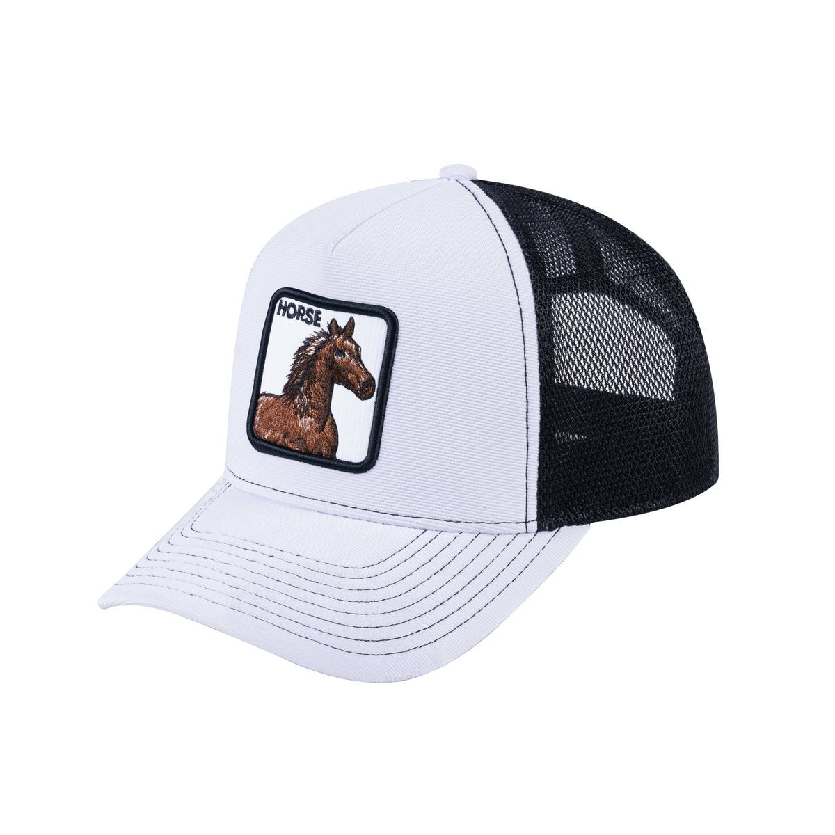 Horse V2 5-Panel Trucker Hat with White front and Black back