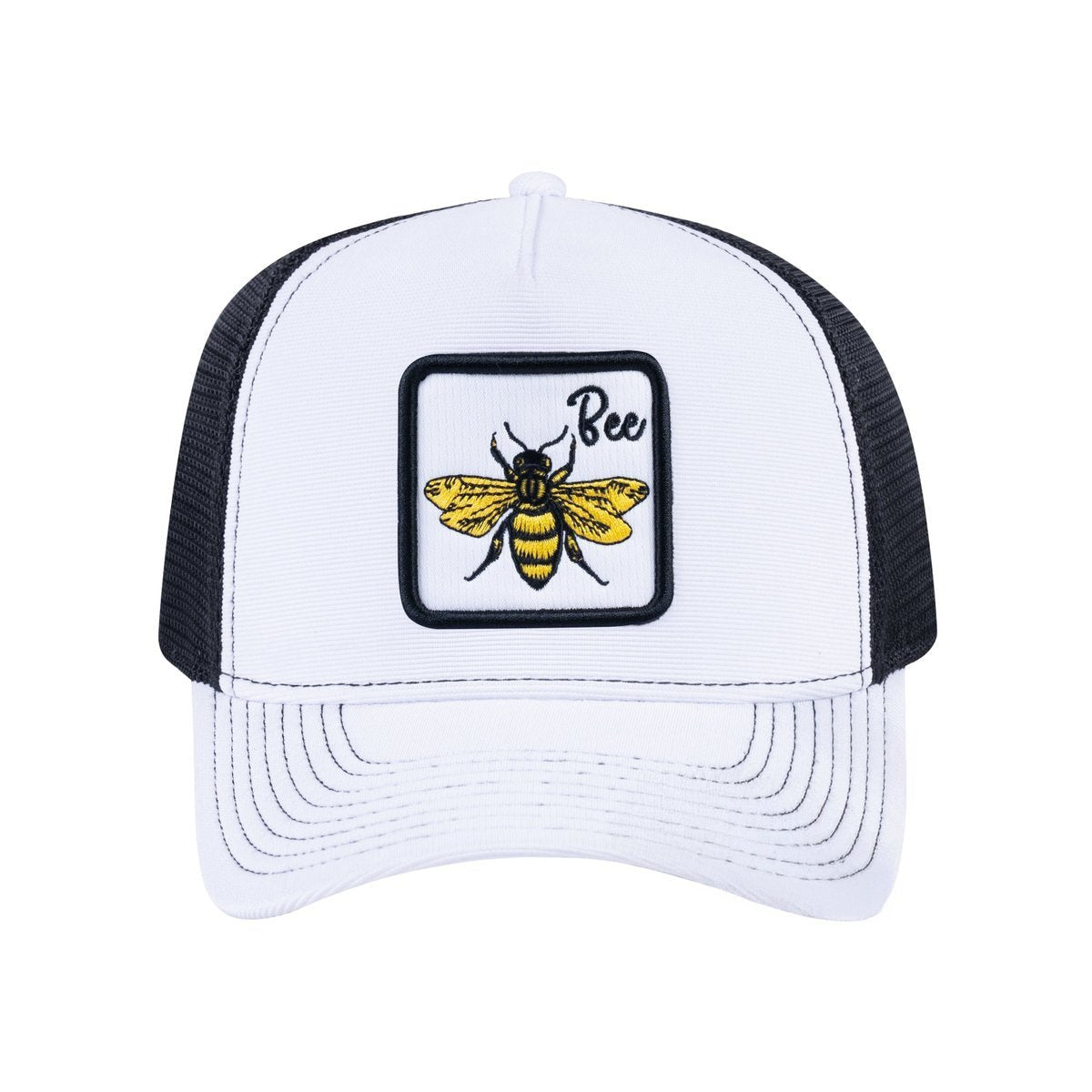Bee V2 5-Panel Trucker Hat with White front and Black back