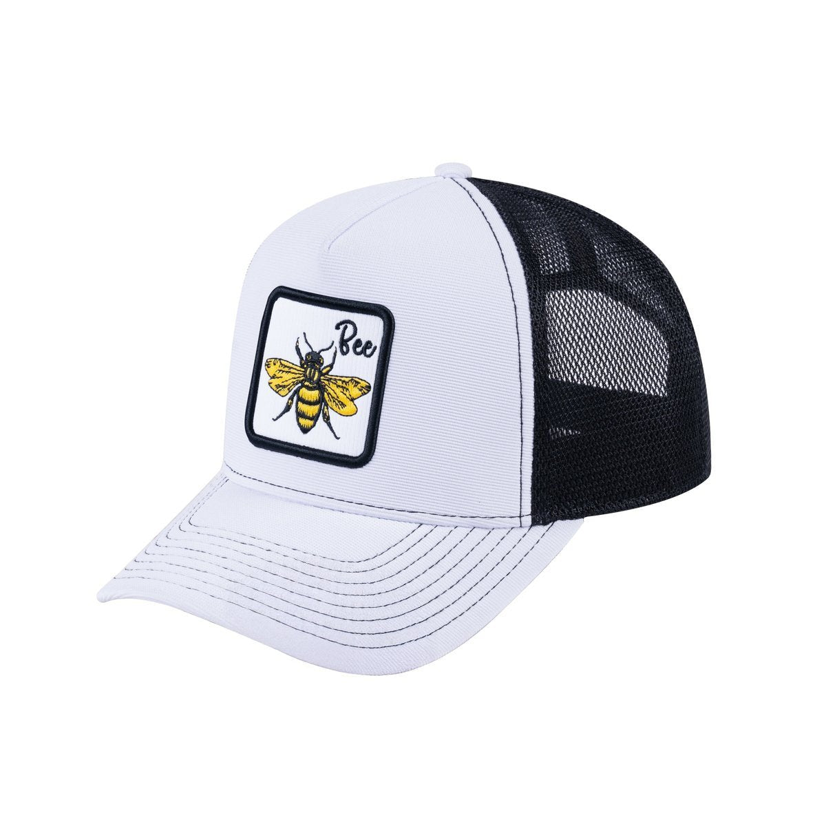 Bee V2 5-Panel Trucker Hat with White front and Black back