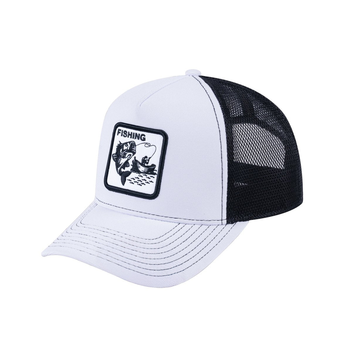 Fishing V2 5-Panel Trucker Hat with White front and Black back