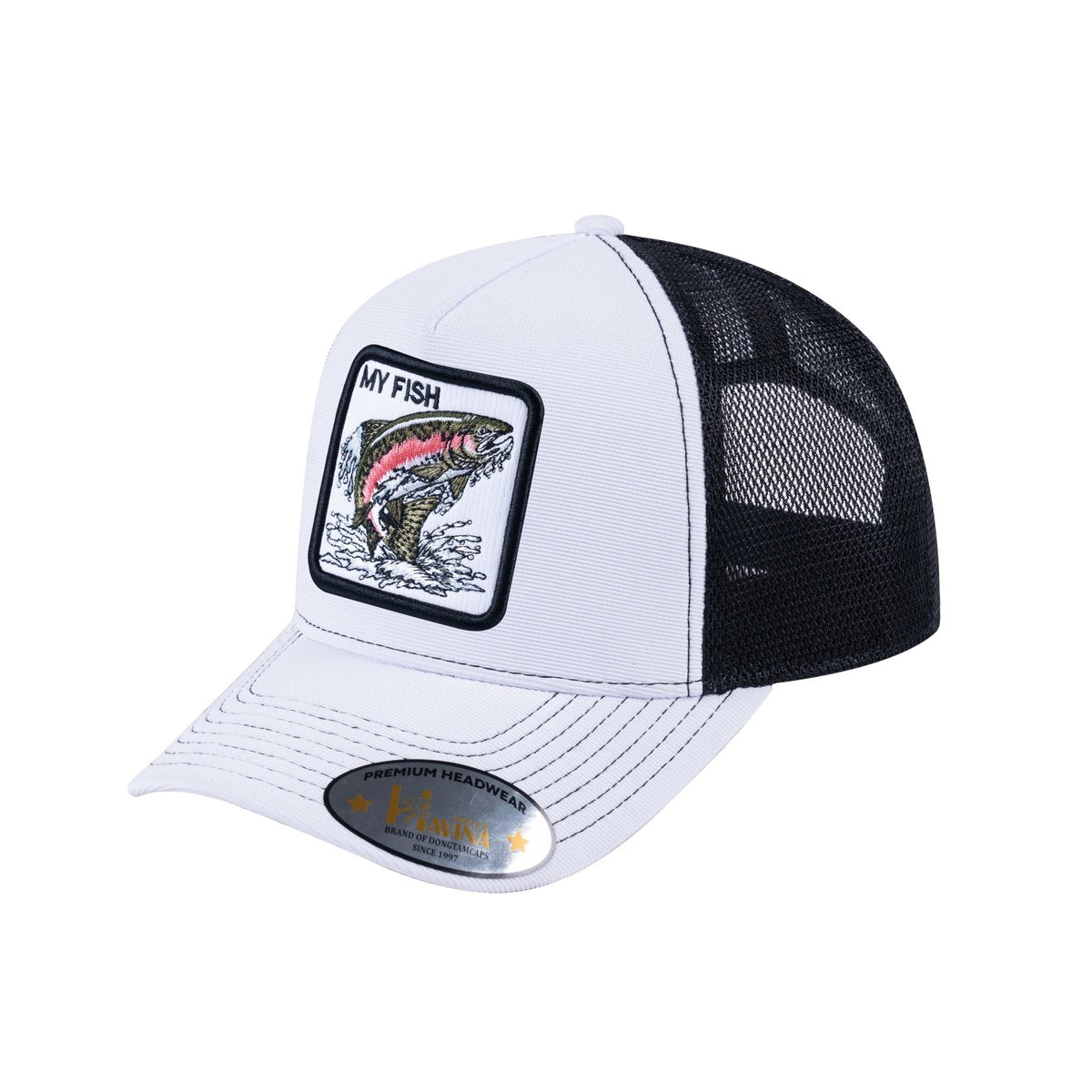 Salmon V2 5-Panel Trucker Hat with White front and Black back