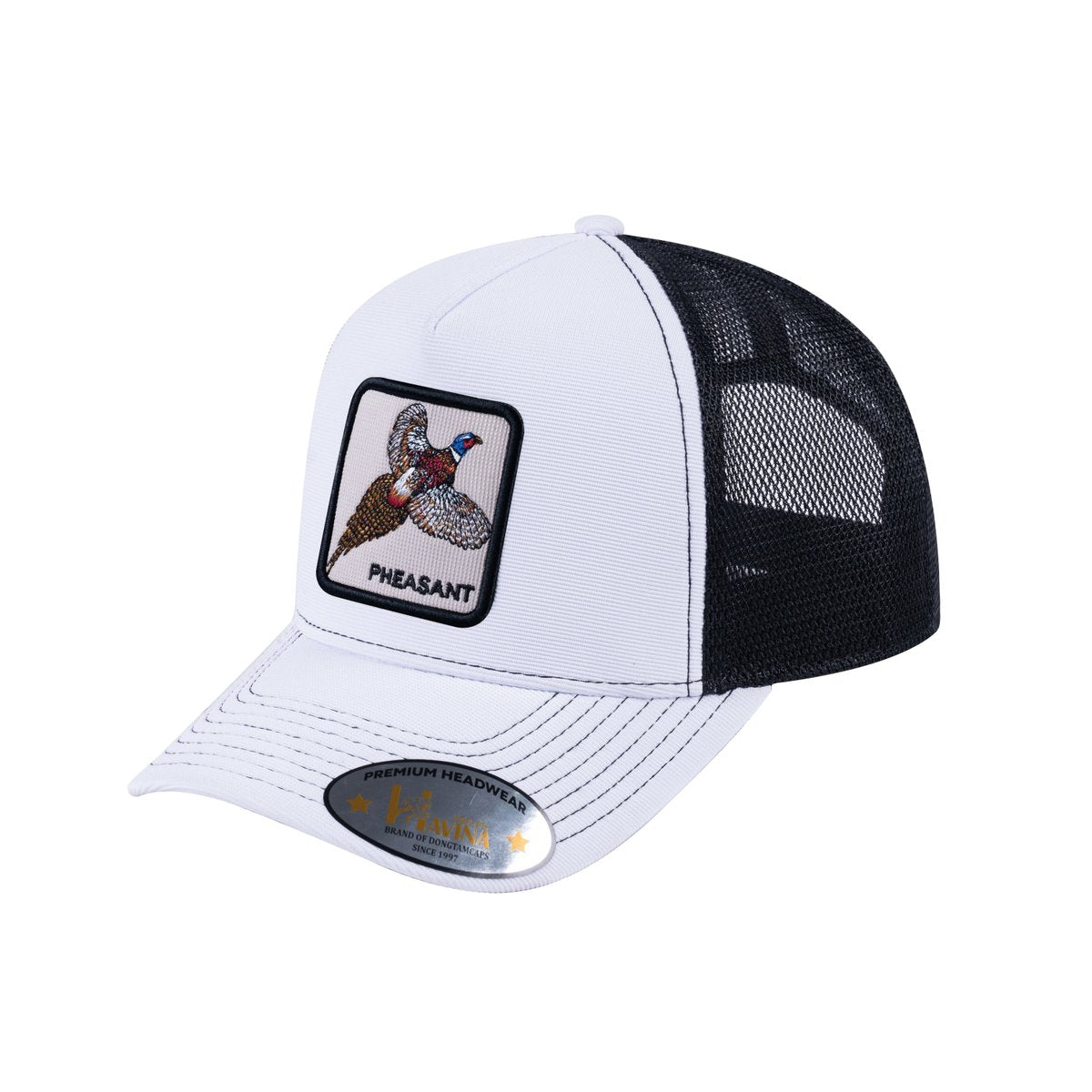 Pheasant V2 5-Panel Trucker Hat with White front and Black back
