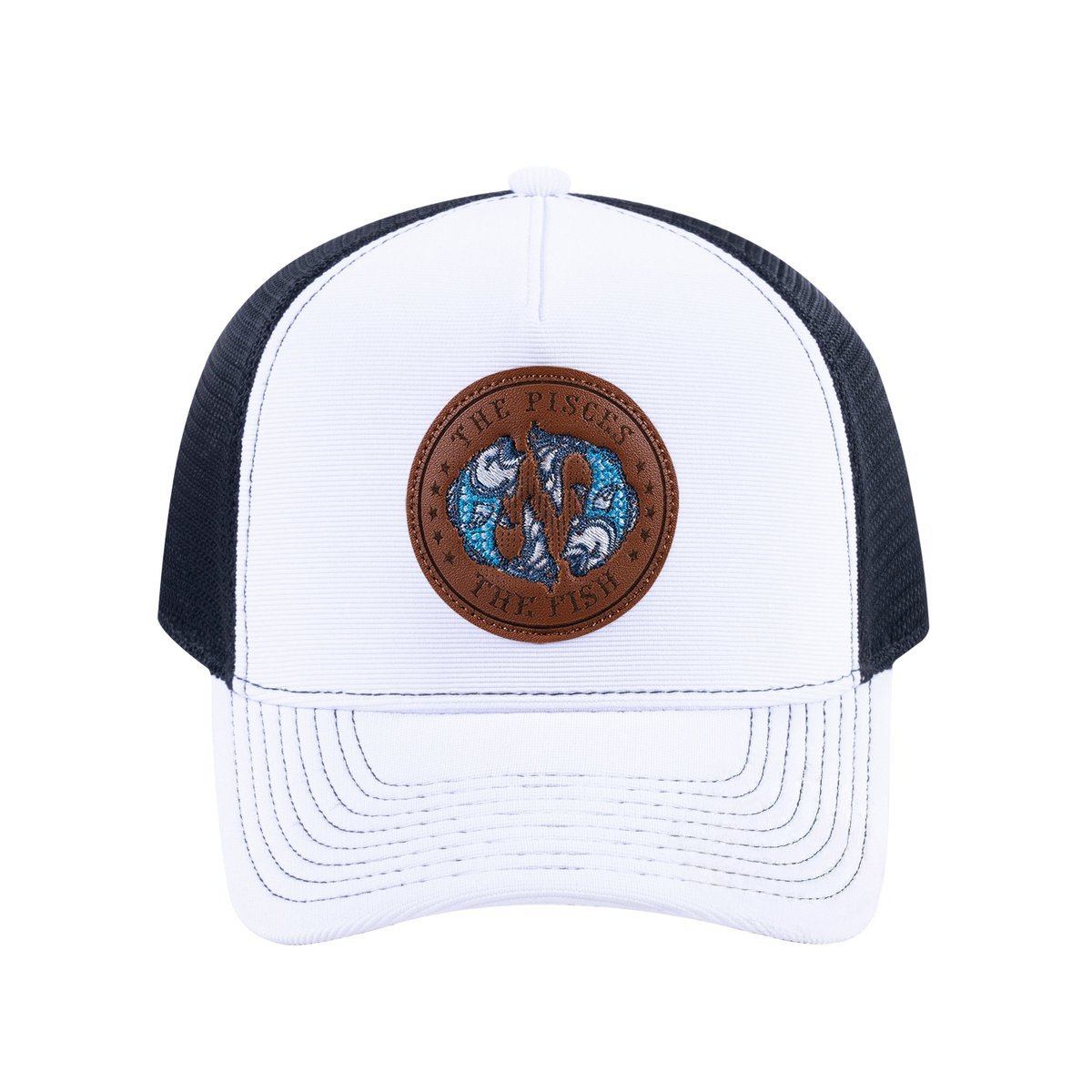 Pisces Zodiac V2 5-Panel Trucker Hat with White front and Black back