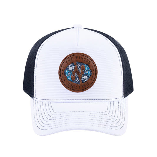 Pisces Zodiac V2 5-Panel Trucker Hat with White front and Black back