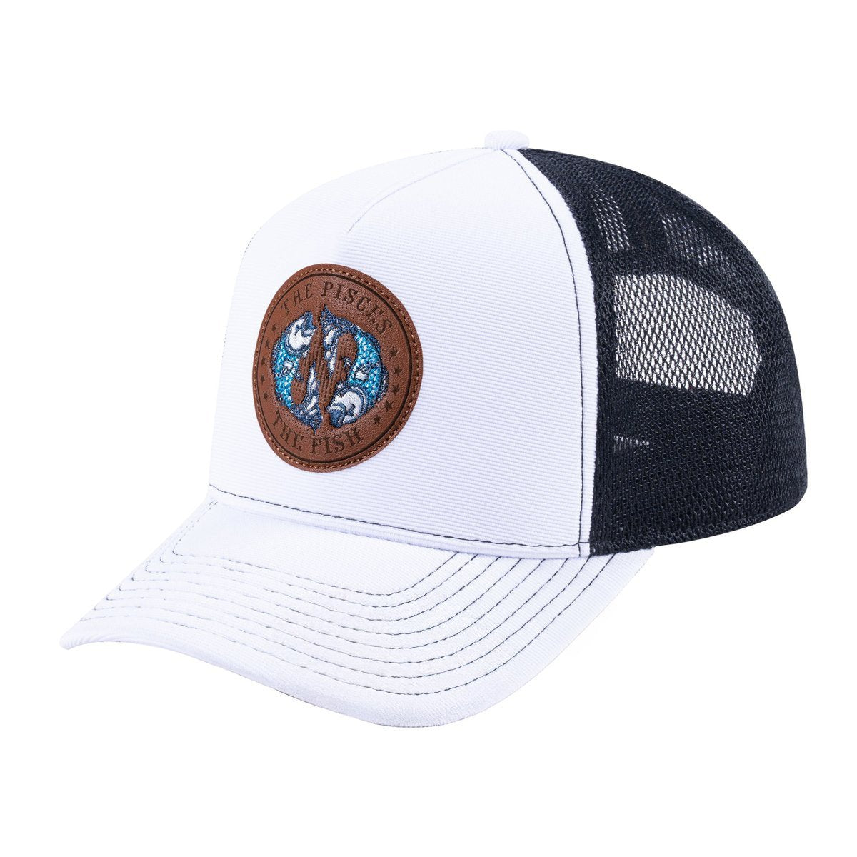 Pisces Zodiac V2 5-Panel Trucker Hat with White front and Black back