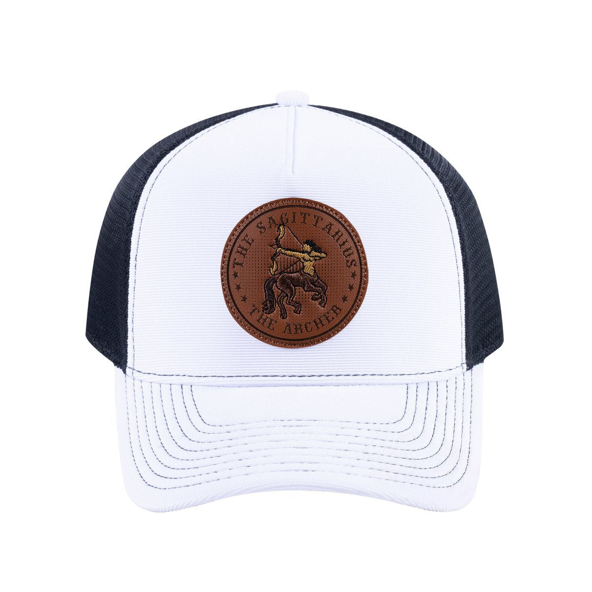 Sagittarius Zodiac V2 5-Panel Trucker Hat with White front and Black back