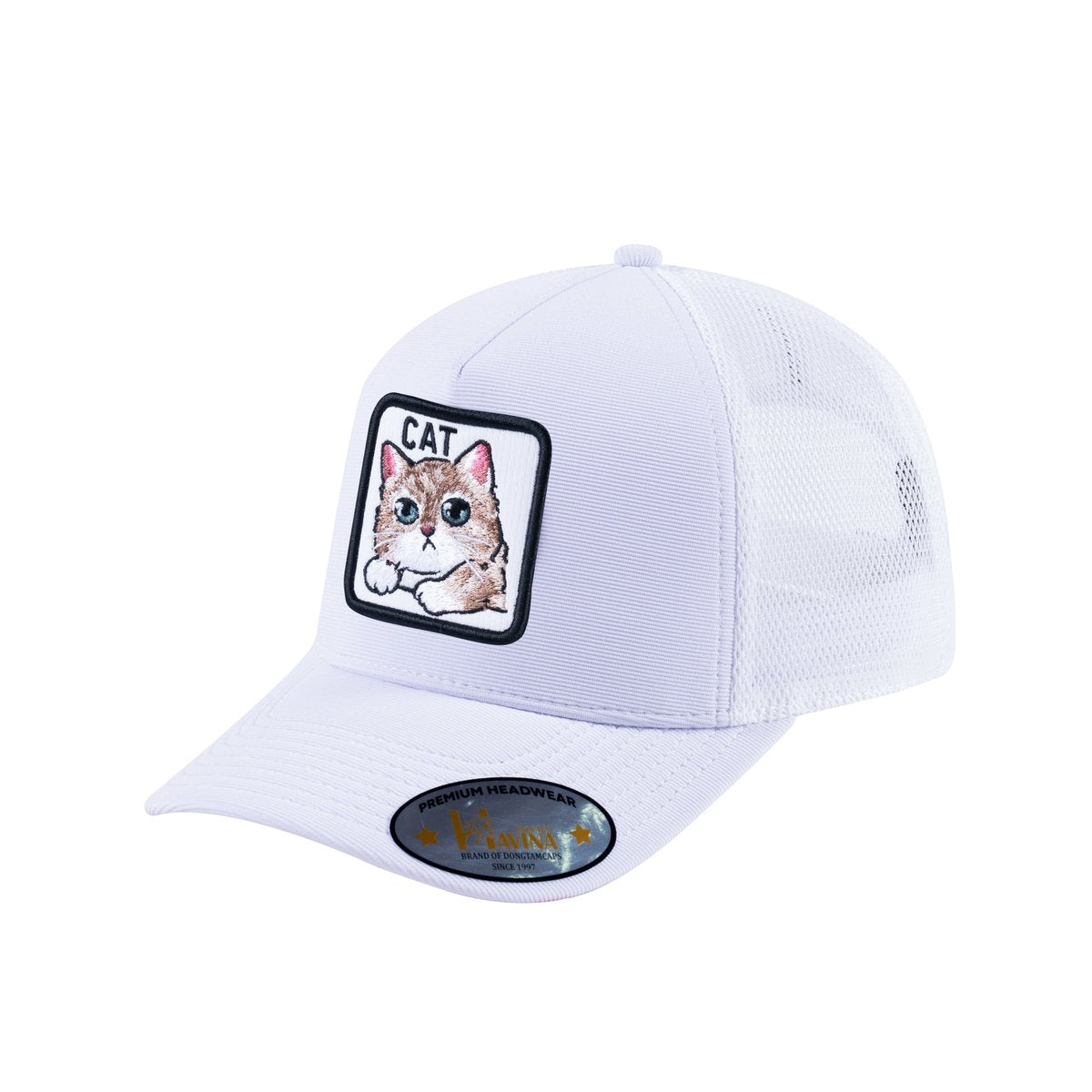 Cat V2 5-Panel Trucker Hat with White front and White back