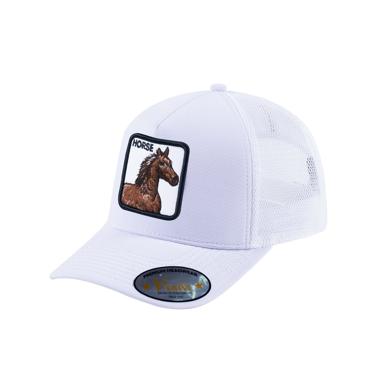 Horse V2 5-Panel Trucker Hat with White front and White back