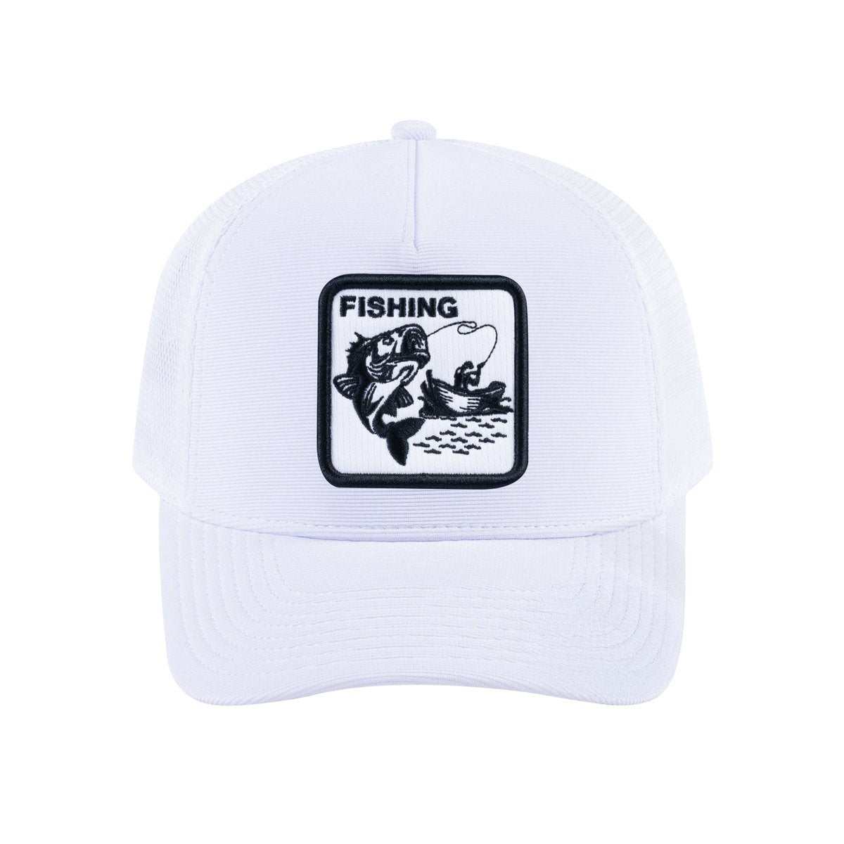 Fishing V2 5-Panel Trucker Hat with White front and White back