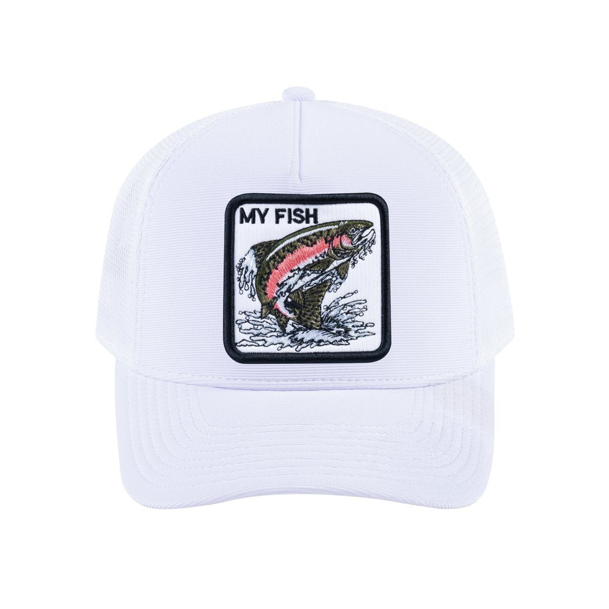 Salmon V2 5-Panel Trucker Hat with White front and White back