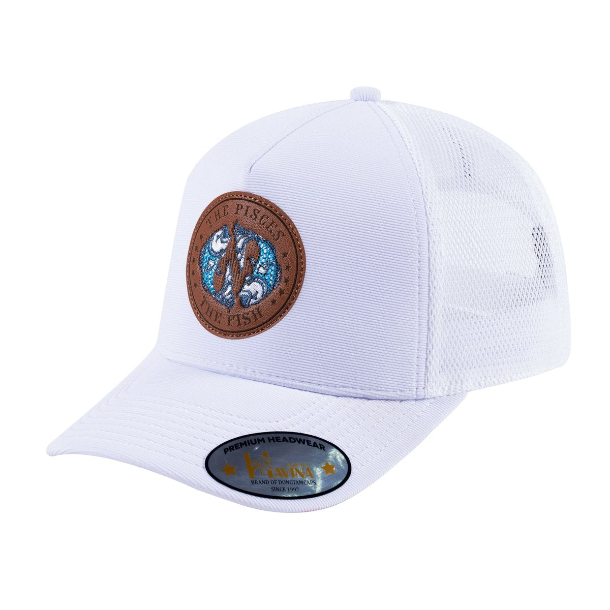 Pisces Zodiac V2 5-Panel Trucker Hat with White front and White back