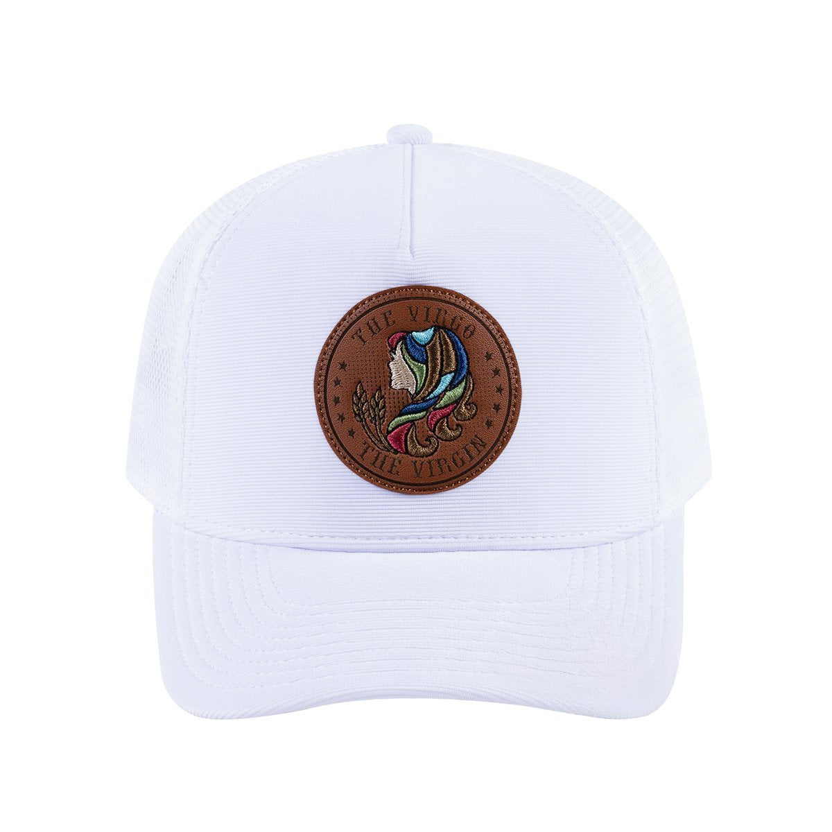 Virgo Zodiac V2 5-Panel Trucker Hat with White front and White back