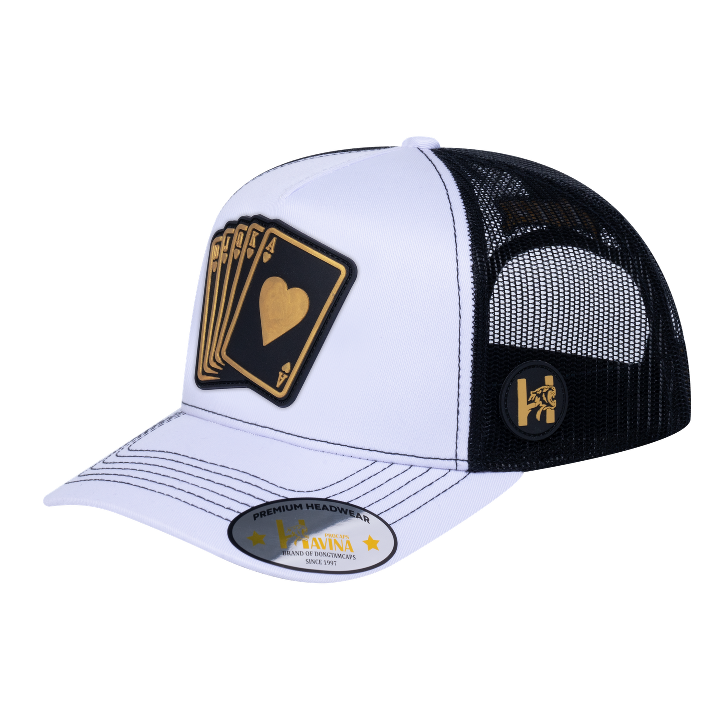 Poker 10JQKA 5-Panel Trucker Hat - White front / Black back / POKER1