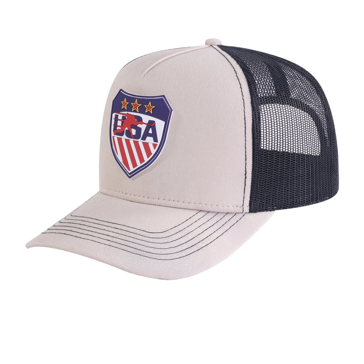 Loving Hockey 5-Panel Trucker Hat with Beige front and Black back