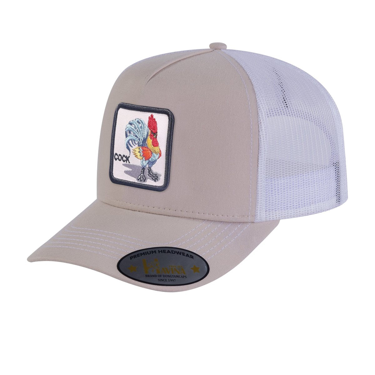 Chicken 5-Panel Trucker Hat with Beige front and White back