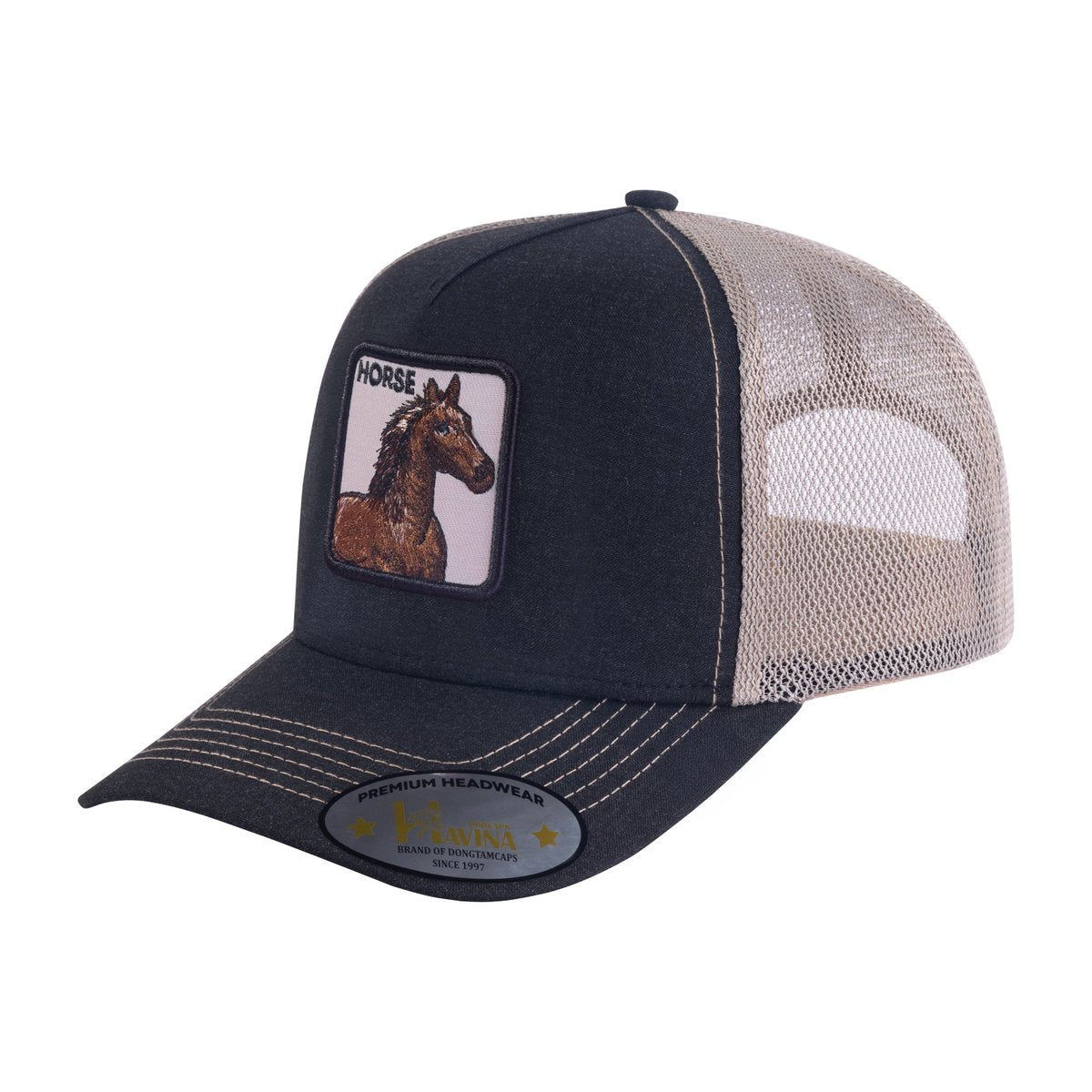 Horse 5-Panel Trucker Hat with Black front and Light Grey back