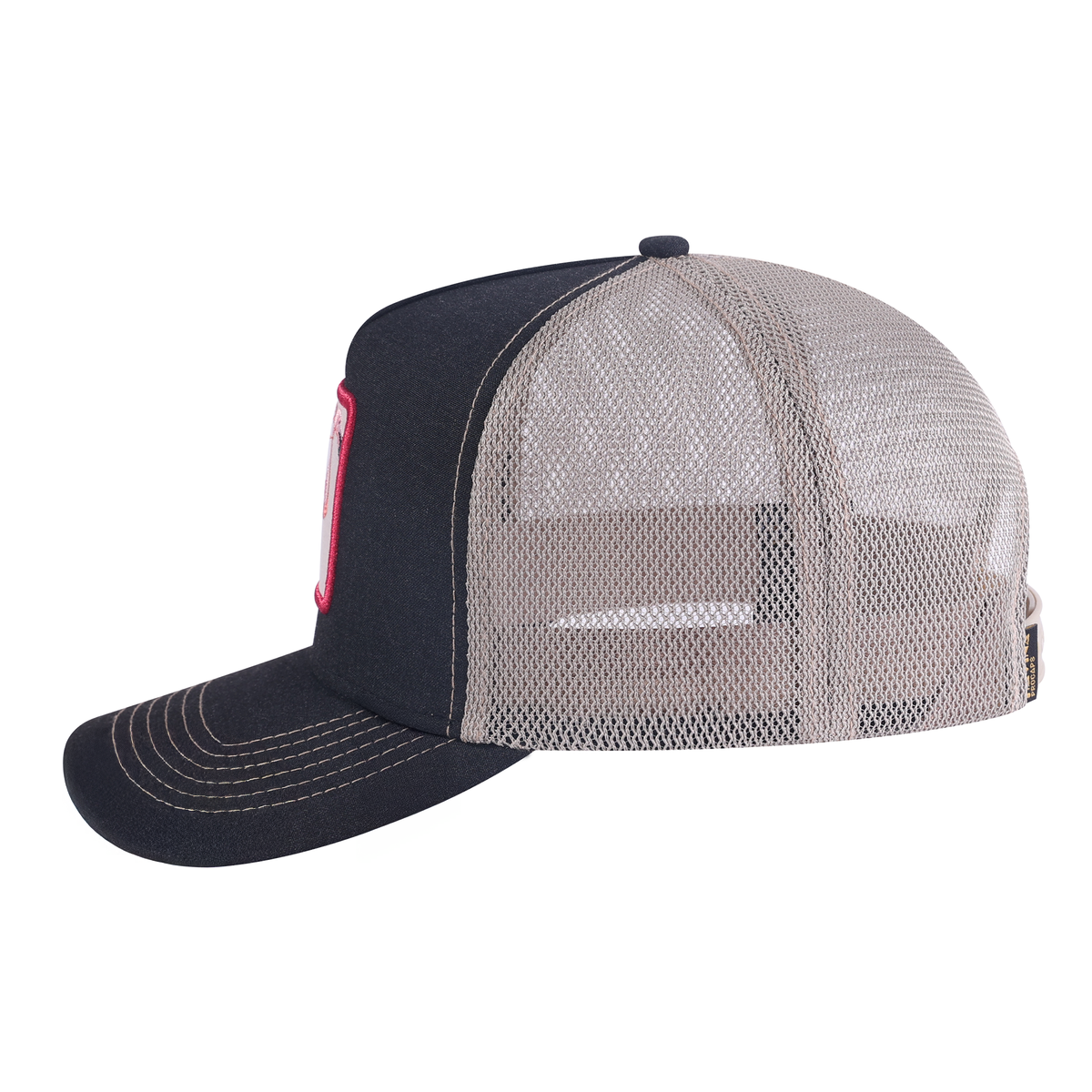 Flamingo 5-Panel Trucker Hat with Black front and Khaki back