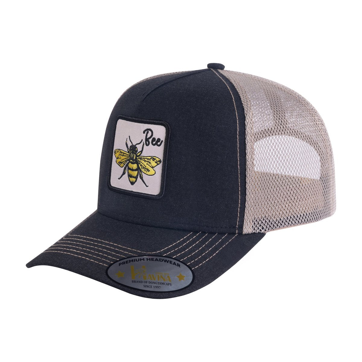 Bee 5-Panel Trucker Hat with Black front and Light Grey back