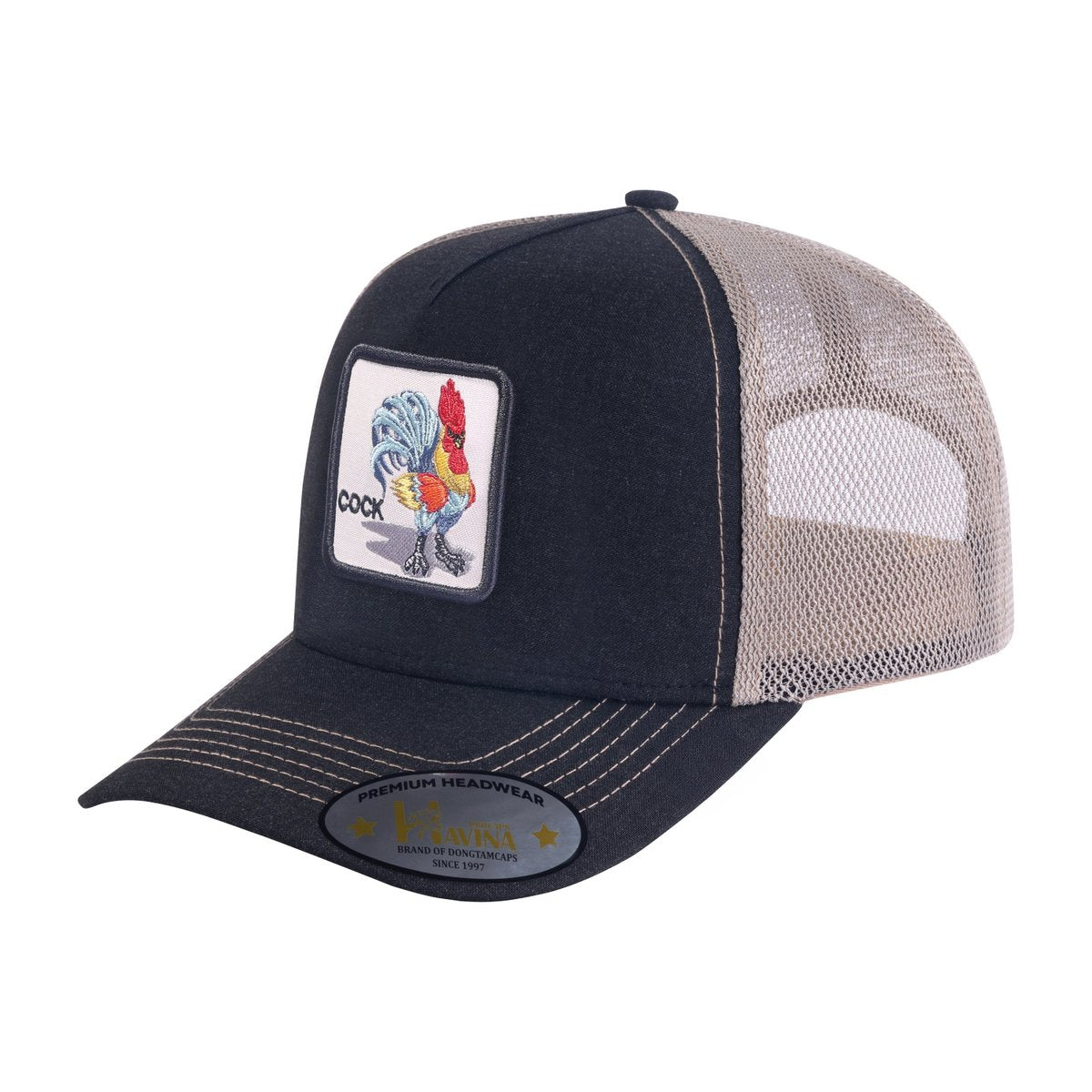 Chicken 5-Panel Trucker Hat with Black front and Light Grey back