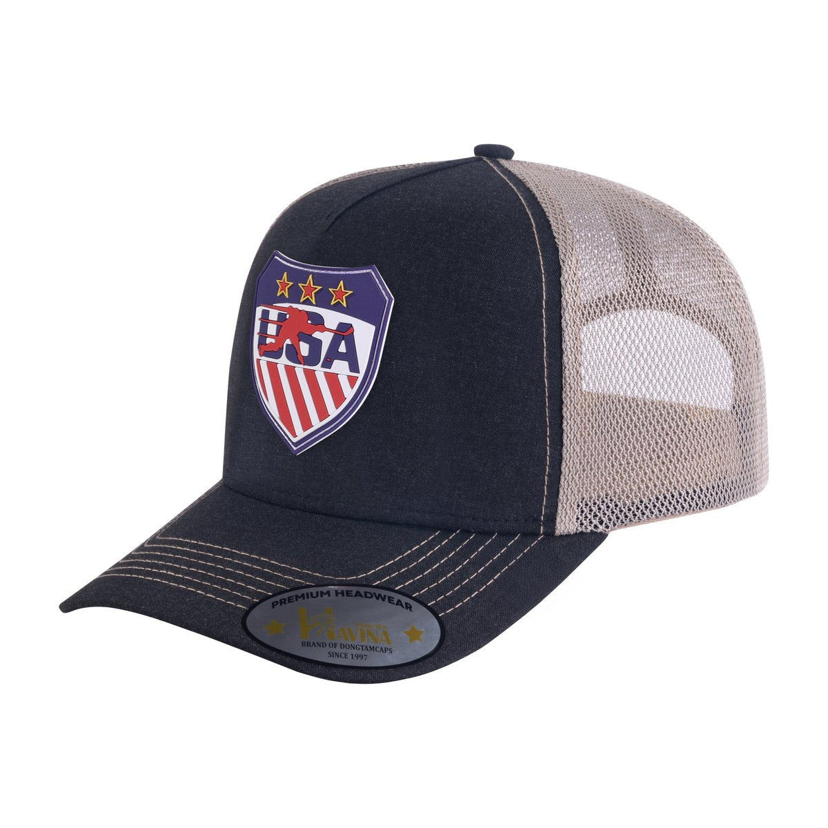 Loving Hockey 5-Panel Trucker Hat with Black front and Light Grey back