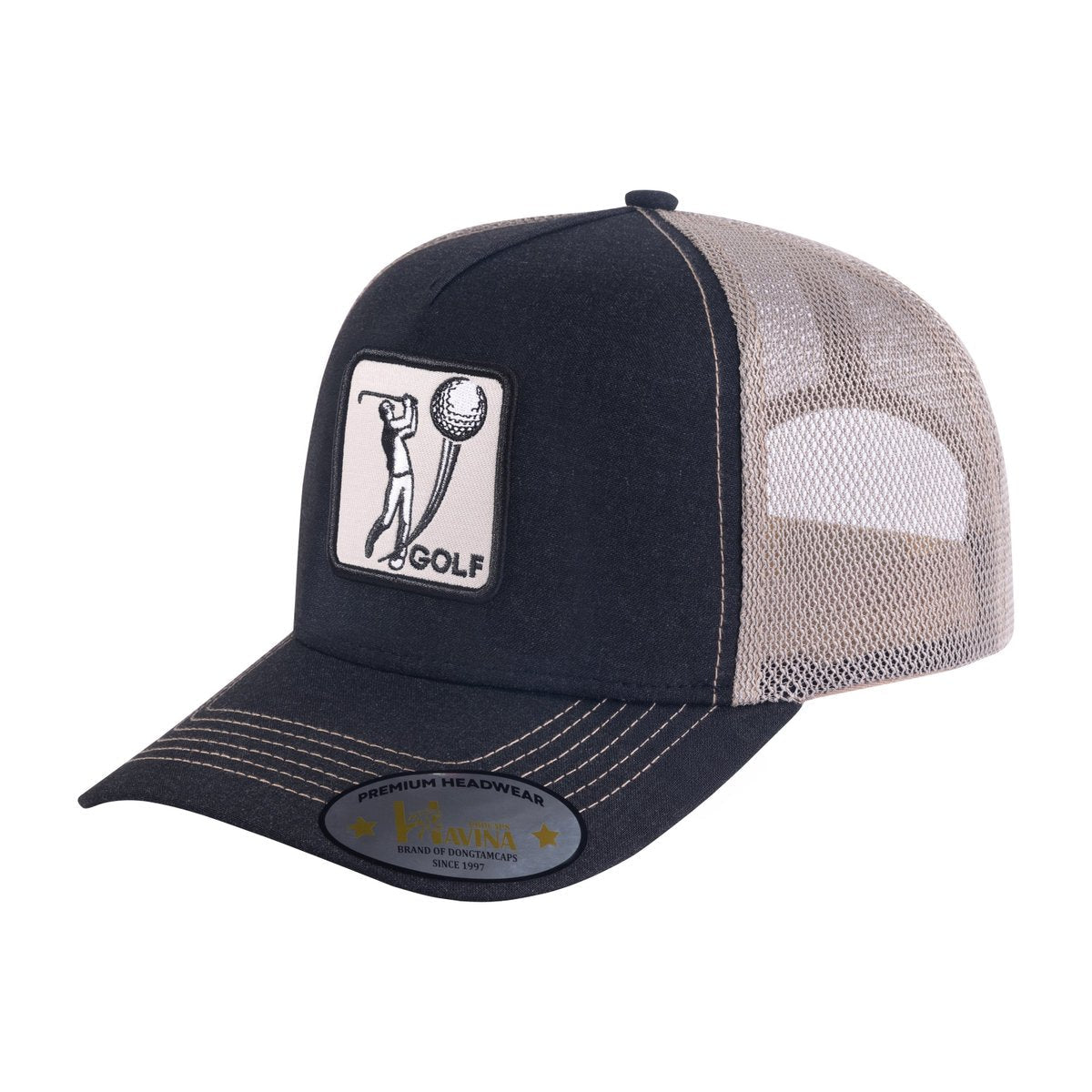 Golf 5-Panel Trucker Hat with Black front and Light Grey back