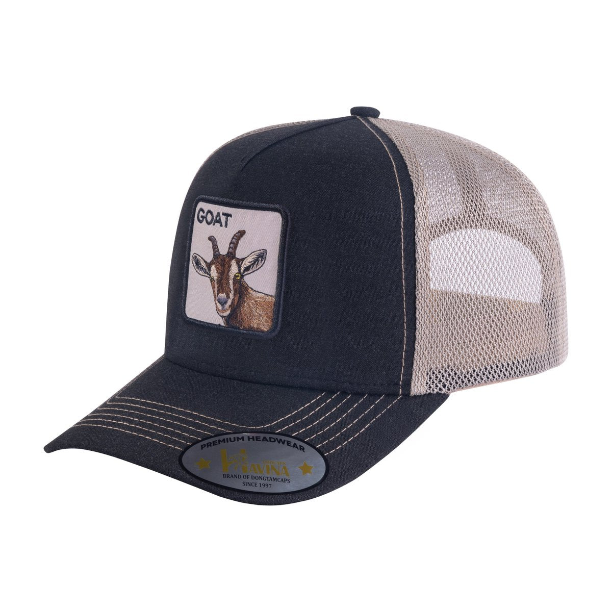Goat 5-Panel Trucker Hat with Black front and Light Grey back