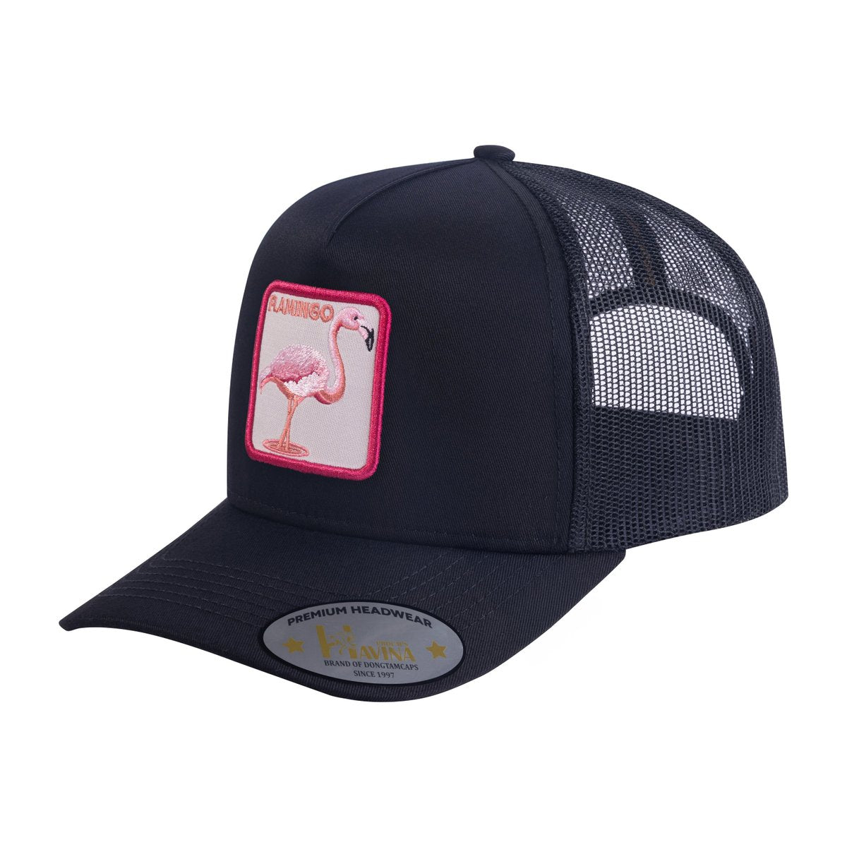 Flamingo 5-Panel Trucker Hat with Black front and Black back