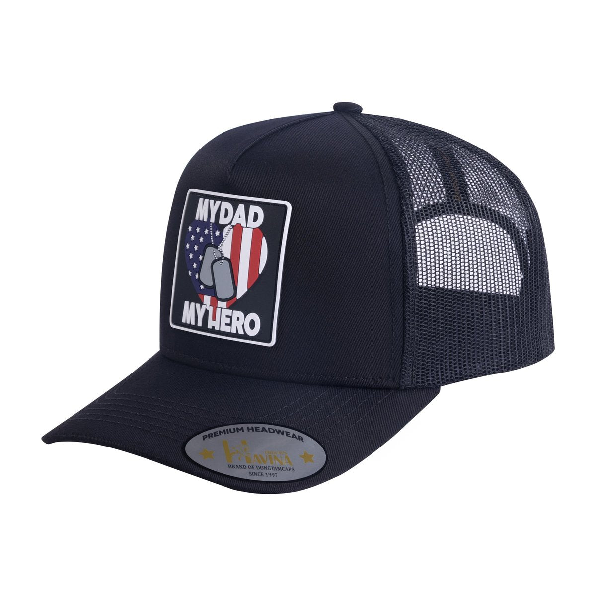 My Dad My Hero 5-Panel Trucker Hat with Black front and Black back