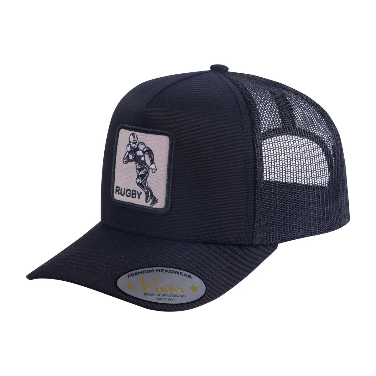 Rugby 5-Panel Trucker Hat with Black front and Black back
